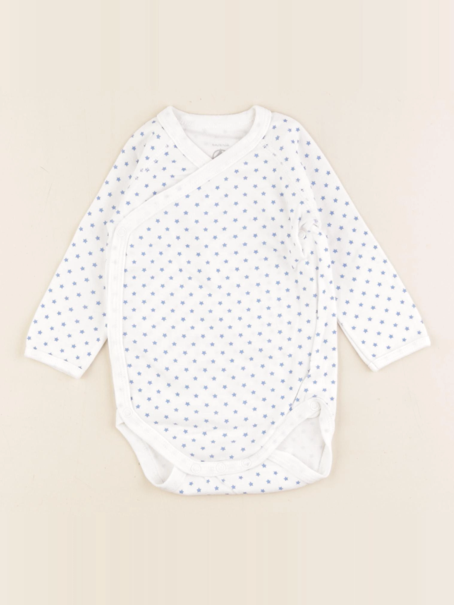 Petit Bateau - body blanc, bleu - 6 mois
