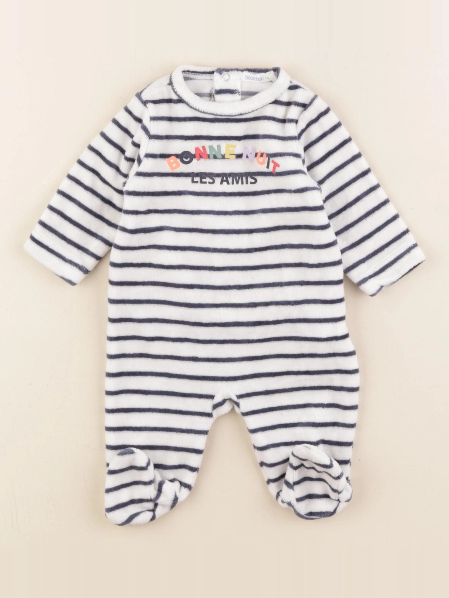 Boutchou - pyjama velours blanc, bleu - 1 mois