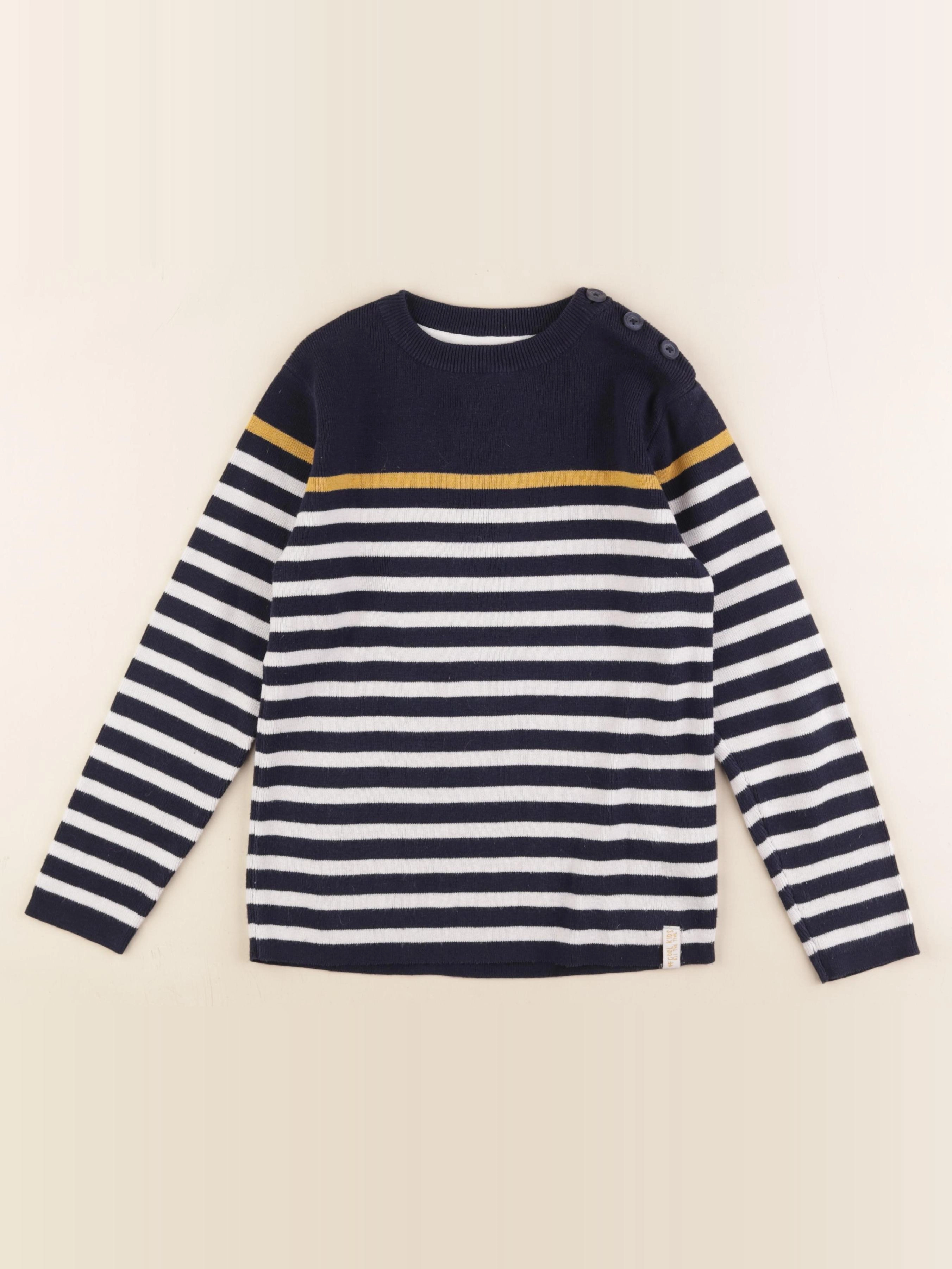 Vertbaudet - pull bleu, blanc - 8 ans