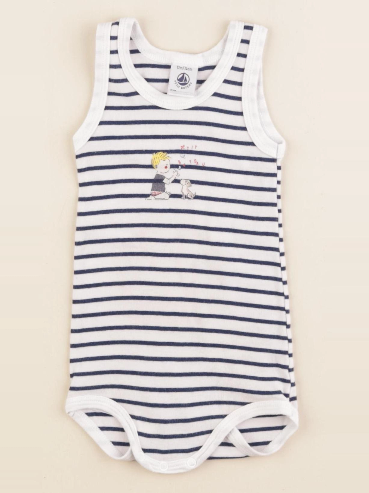 Petit Bateau - body blanc, bleu - 12 mois
