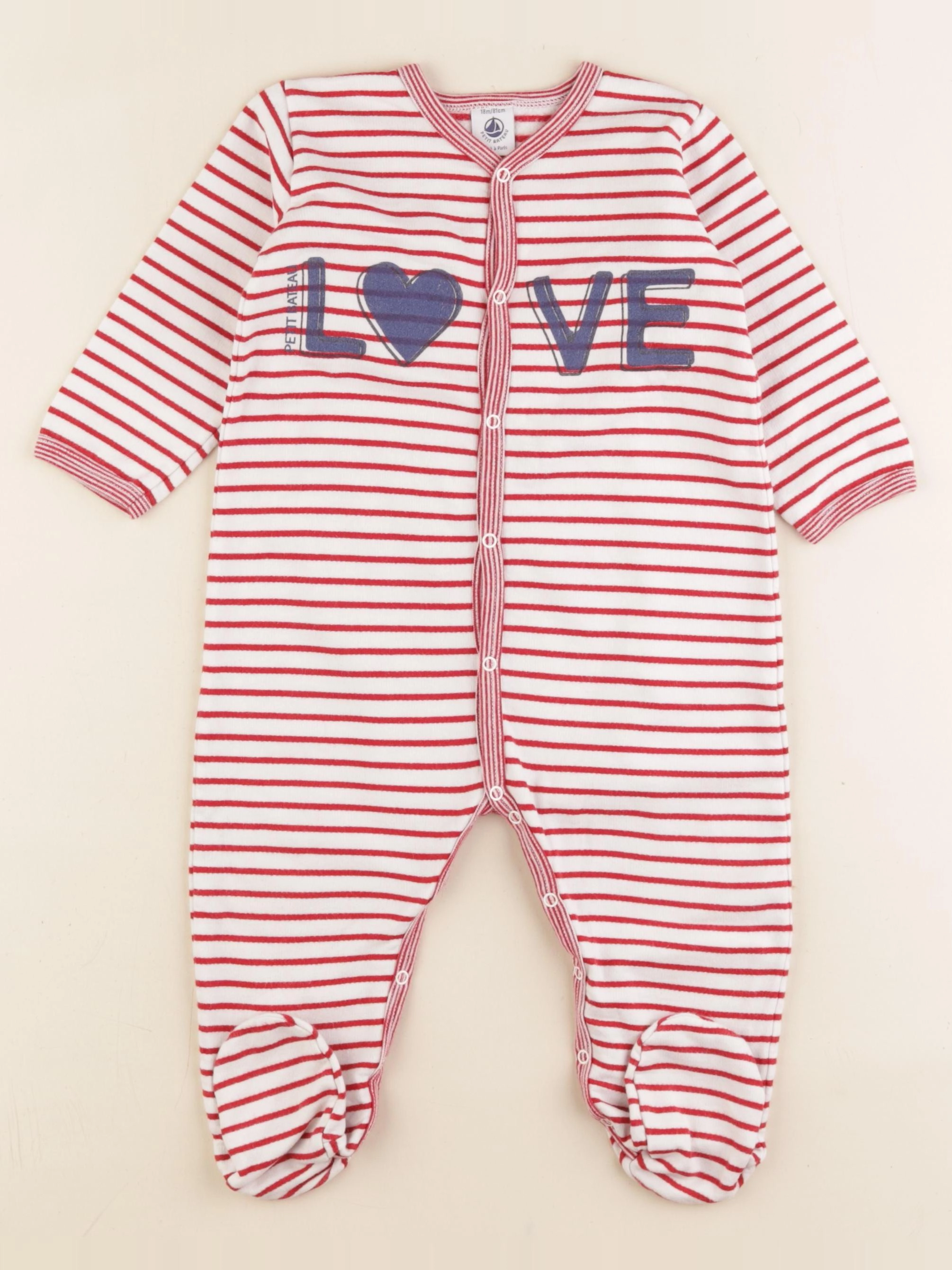 Petit Bateau - pyjama coton blanc, rouge - 18 mois