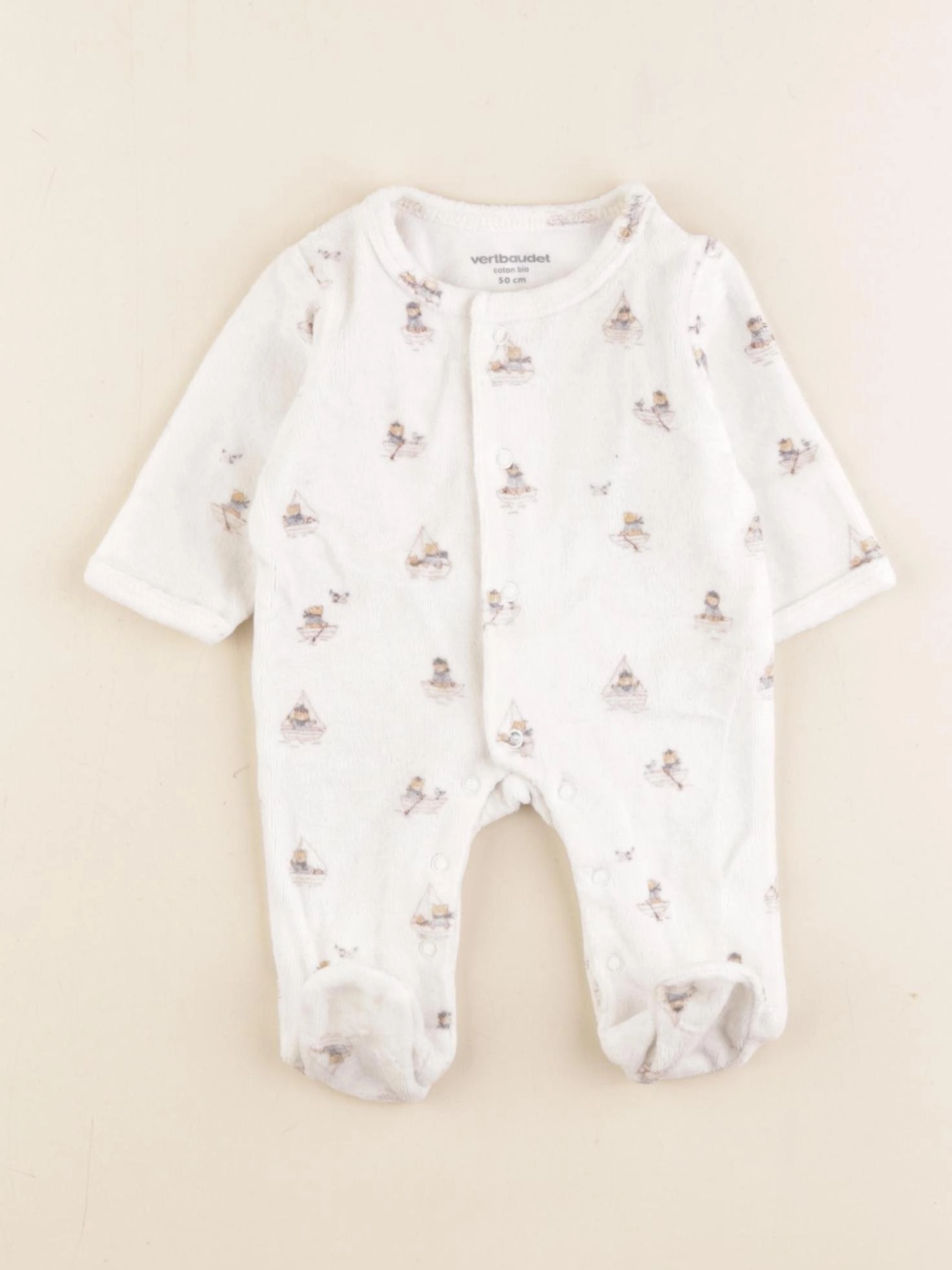 Vertbaudet - pyjama velours beige - 0 mois