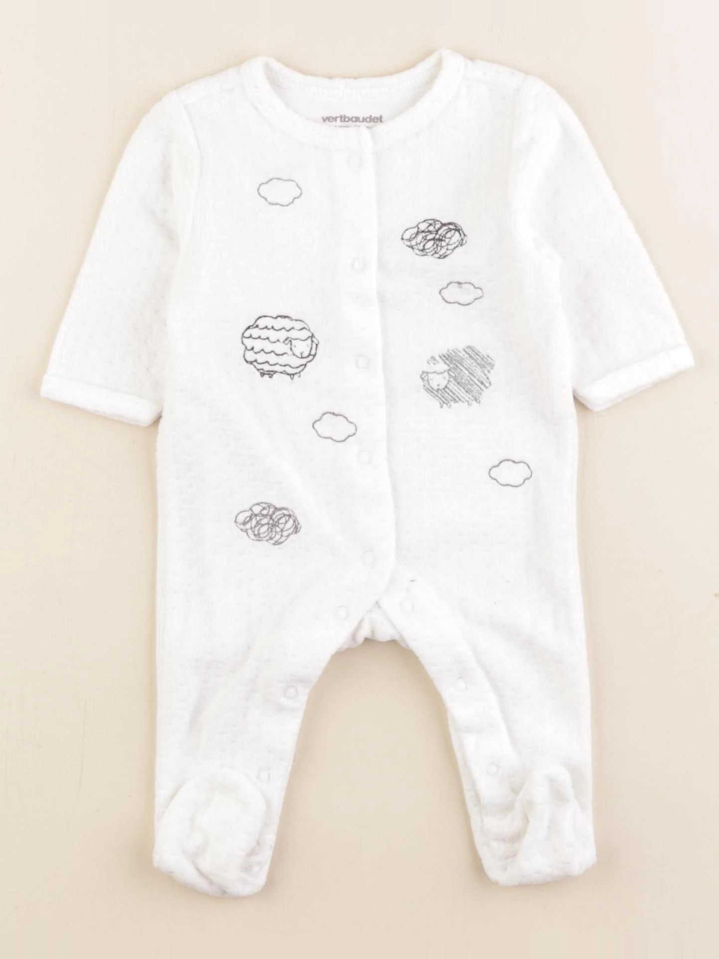 Vertbaudet - pyjama velours blanc - 1 mois