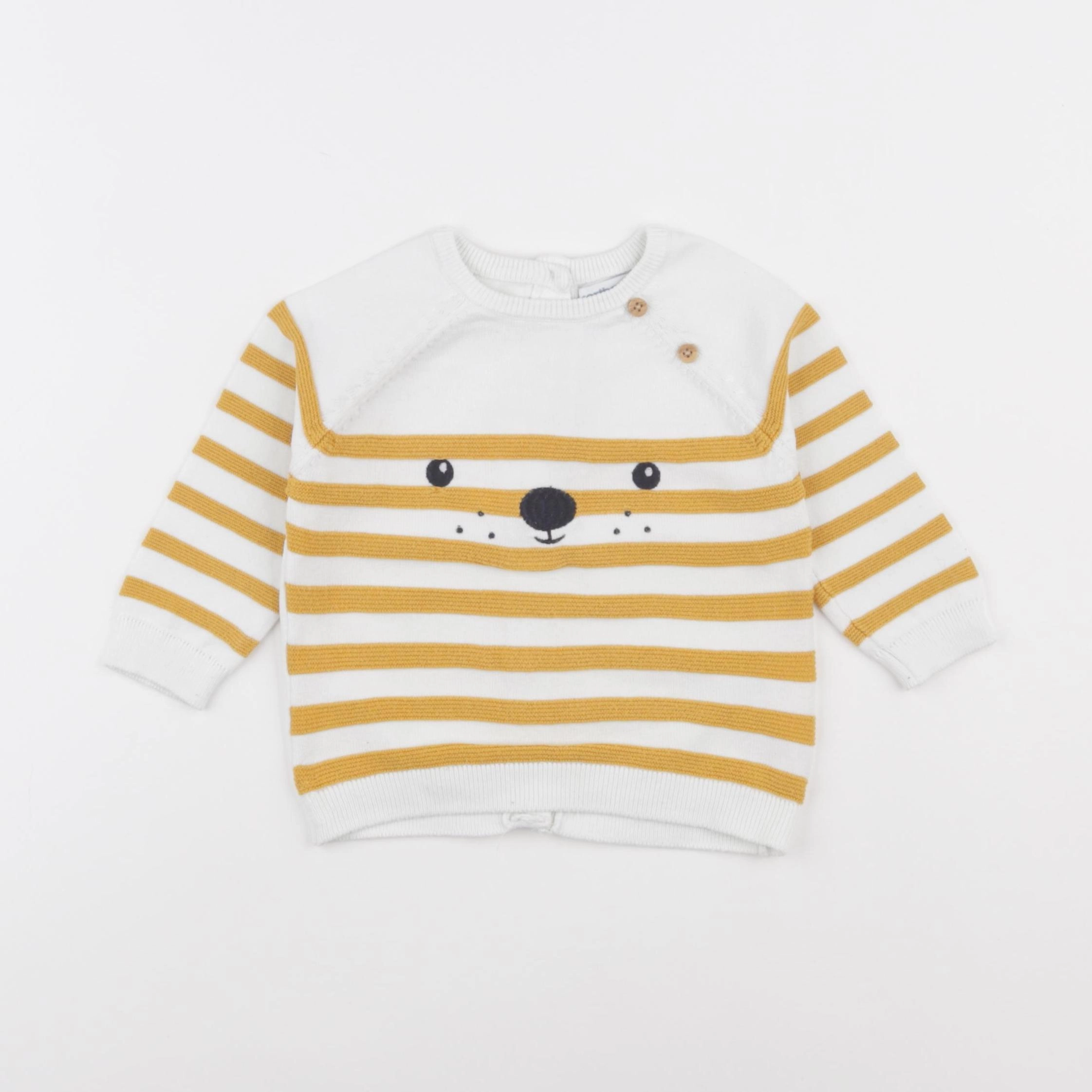 Vertbaudet - pull jaune, blanc - 18 mois
