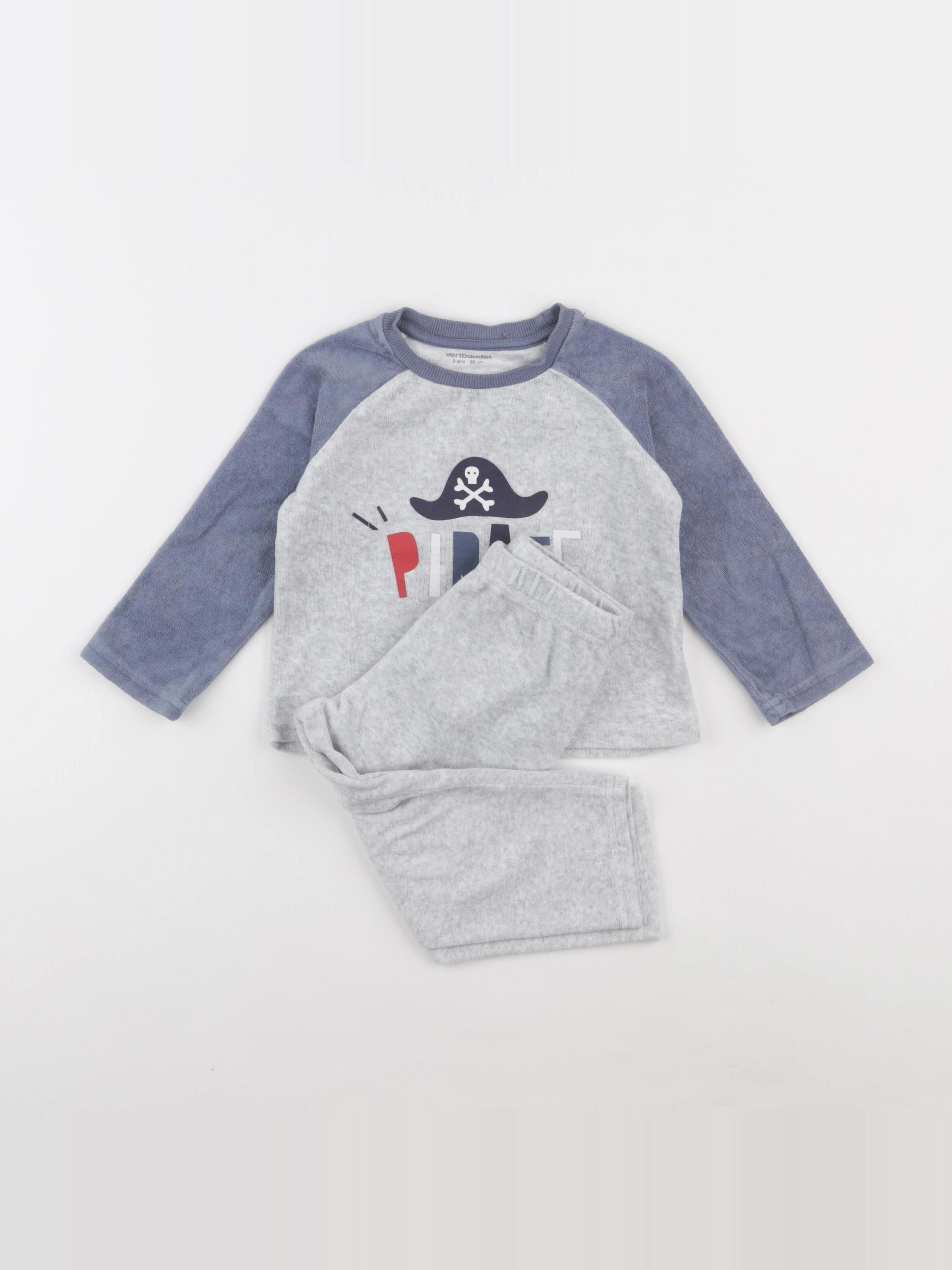 Vertbaudet - pyjama velours bleu, gris - 2 ans