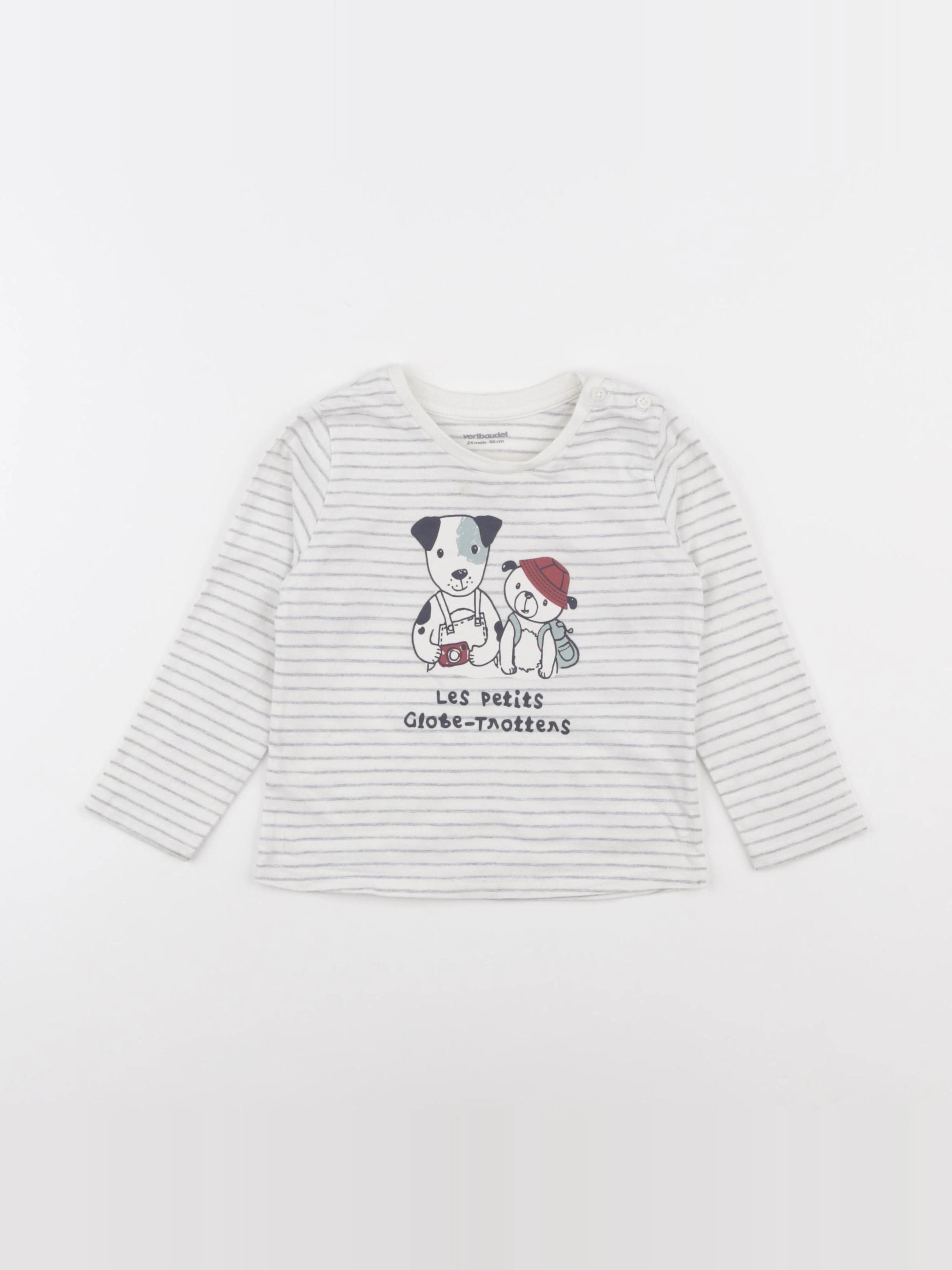 Vertbaudet - tee-shirt blanc, gris - 24 mois