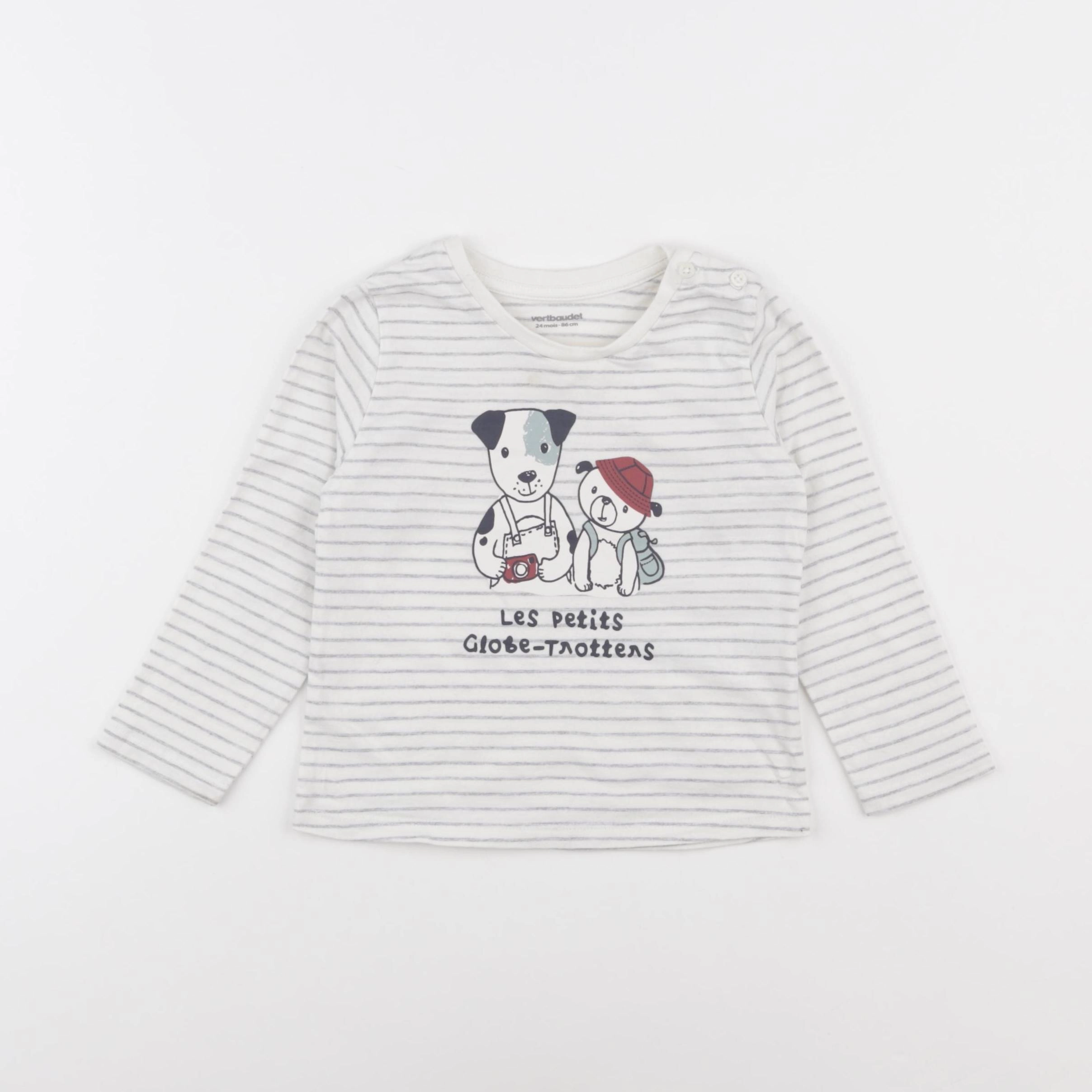 Vertbaudet - tee-shirt blanc, gris - 24 mois
