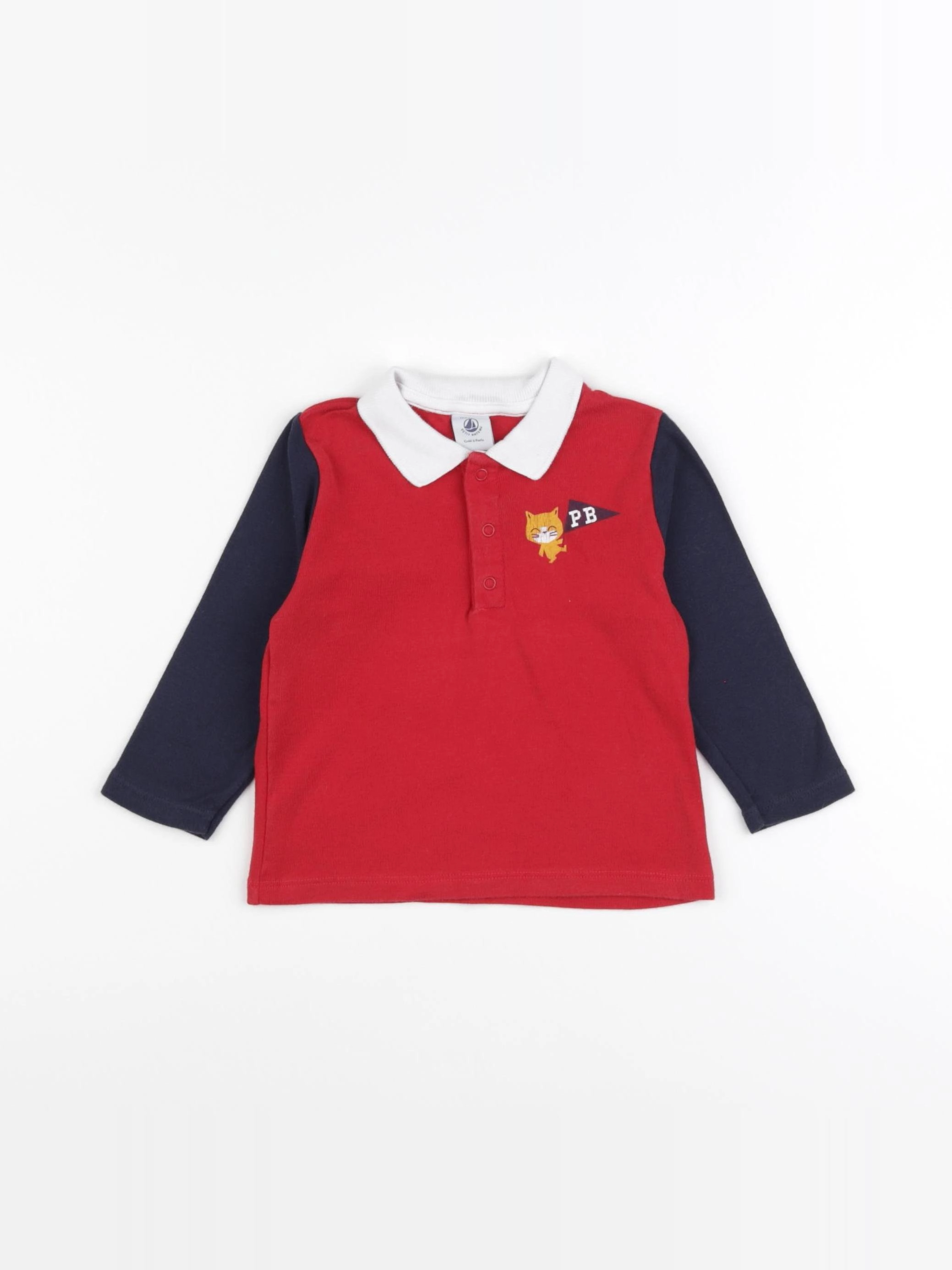 Petit Bateau - polo bleu, rouge - 12 mois
