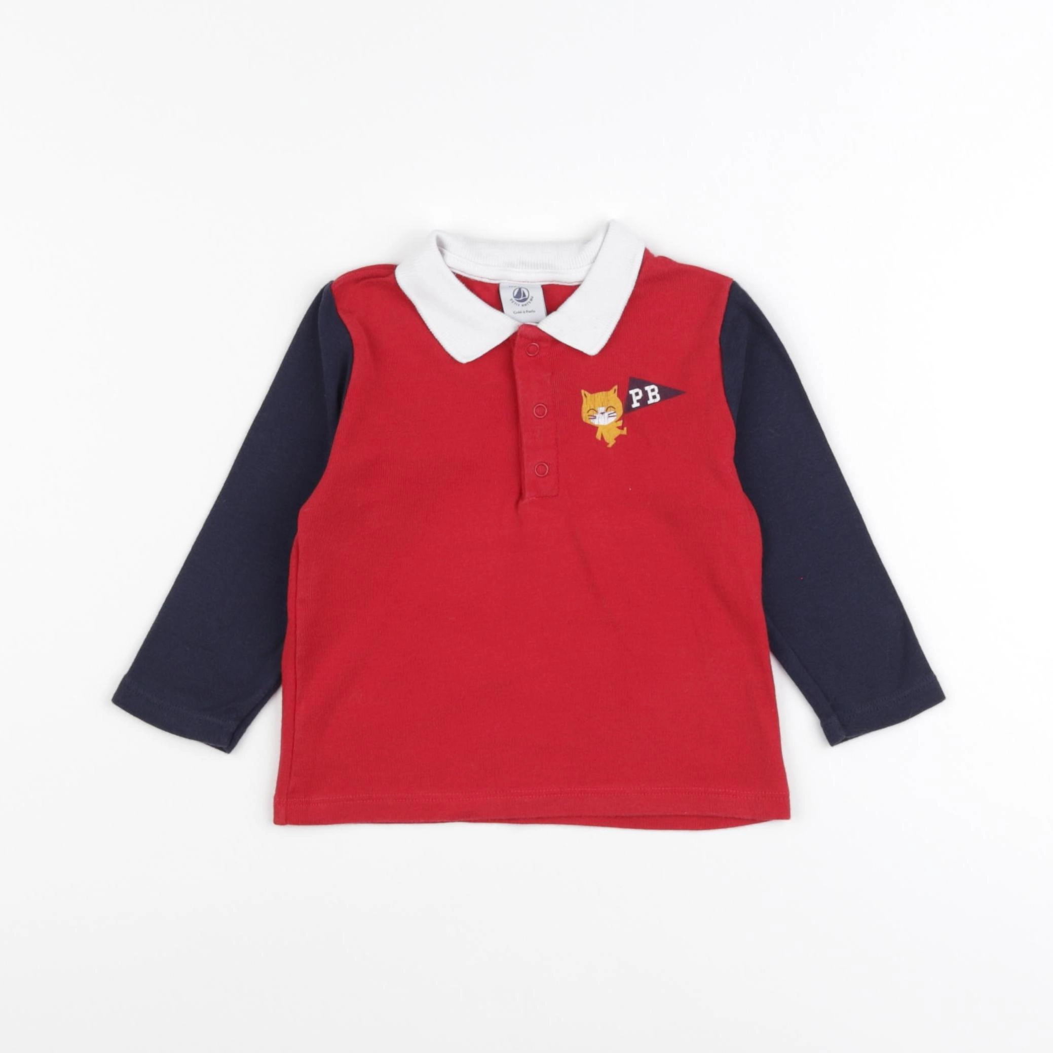 Petit Bateau - polo bleu, rouge - 12 mois