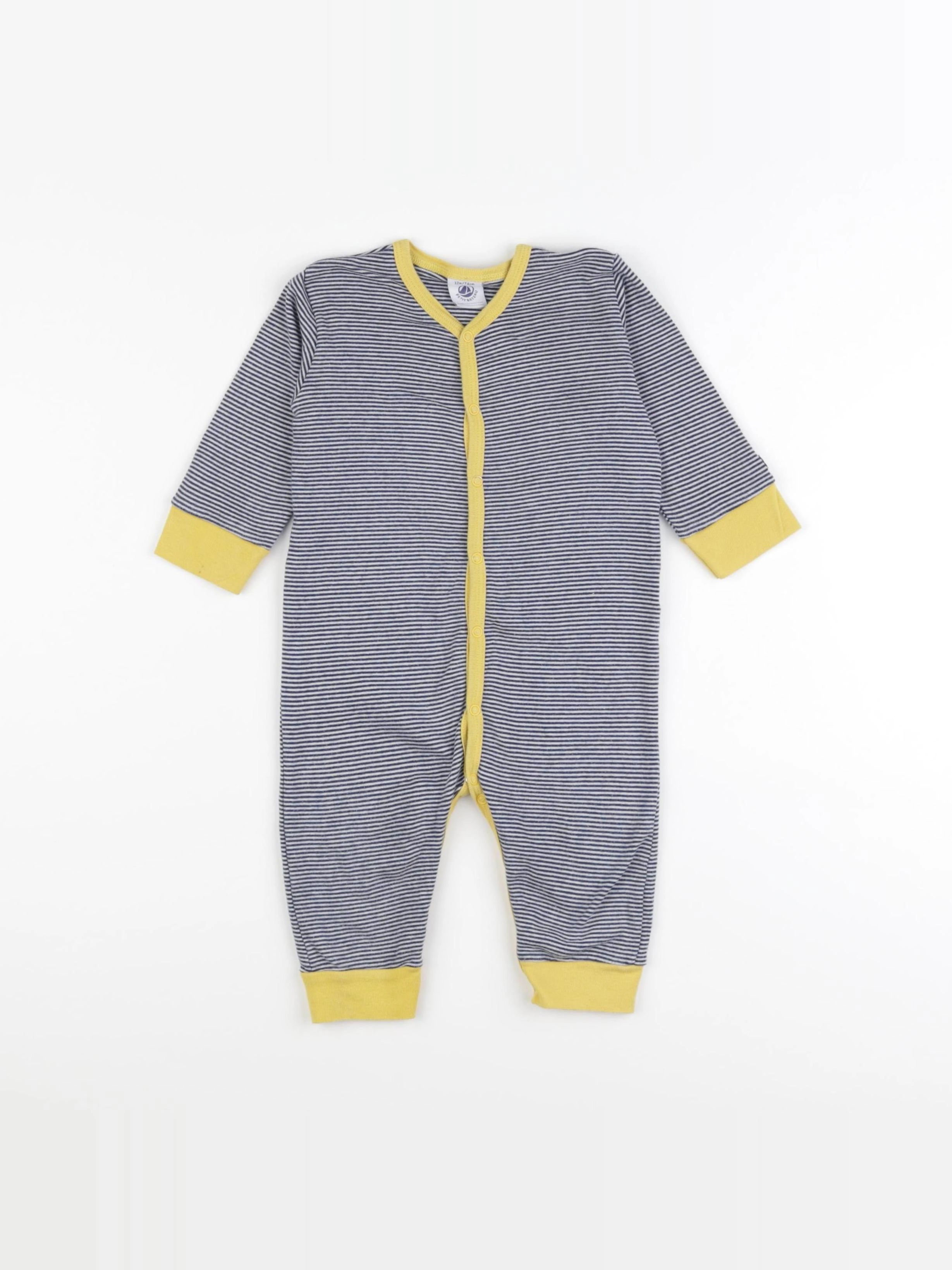 Petit Bateau - pyjama coton blanc, bleu, jaune - 12 mois