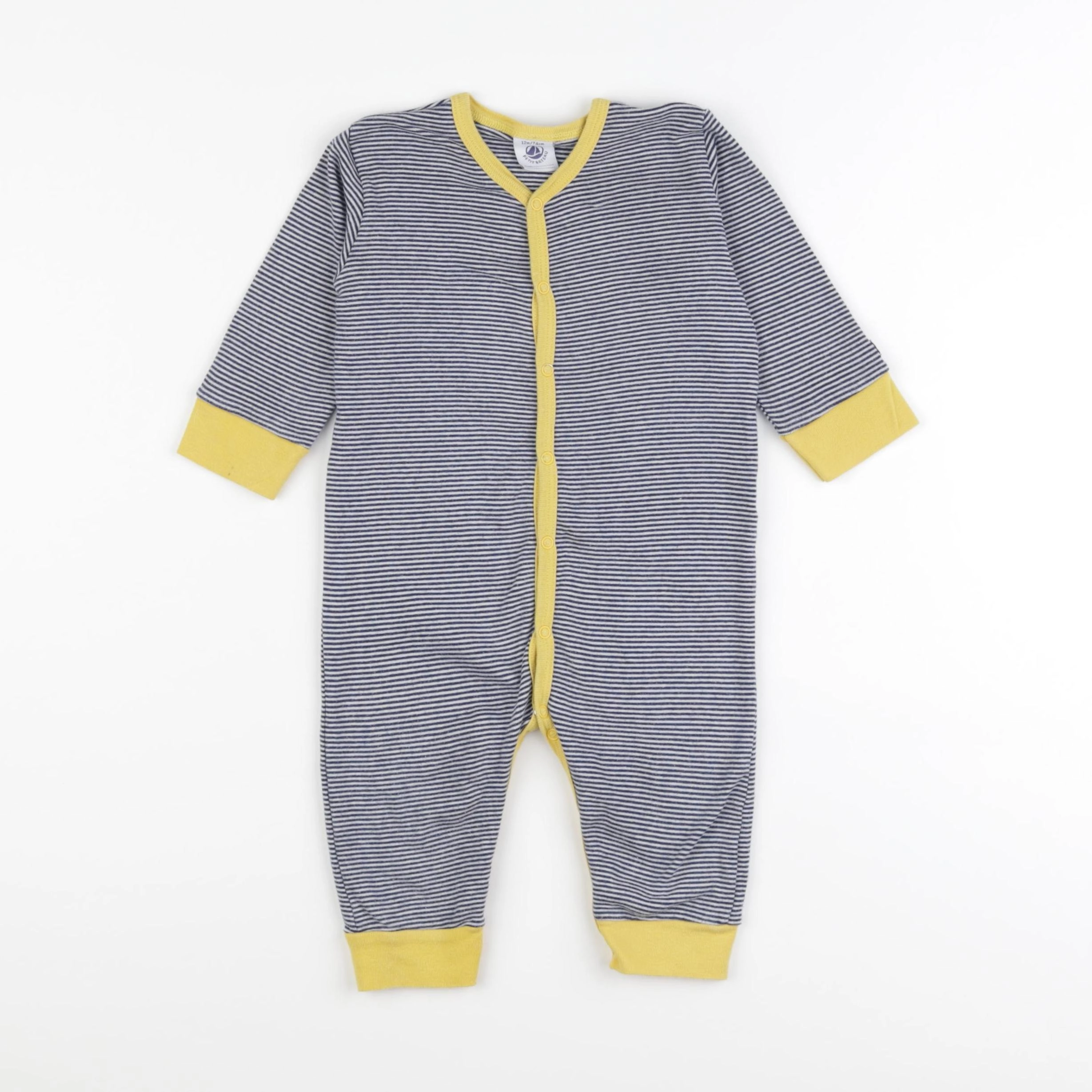 Petit Bateau - pyjama coton blanc, bleu, jaune - 12 mois