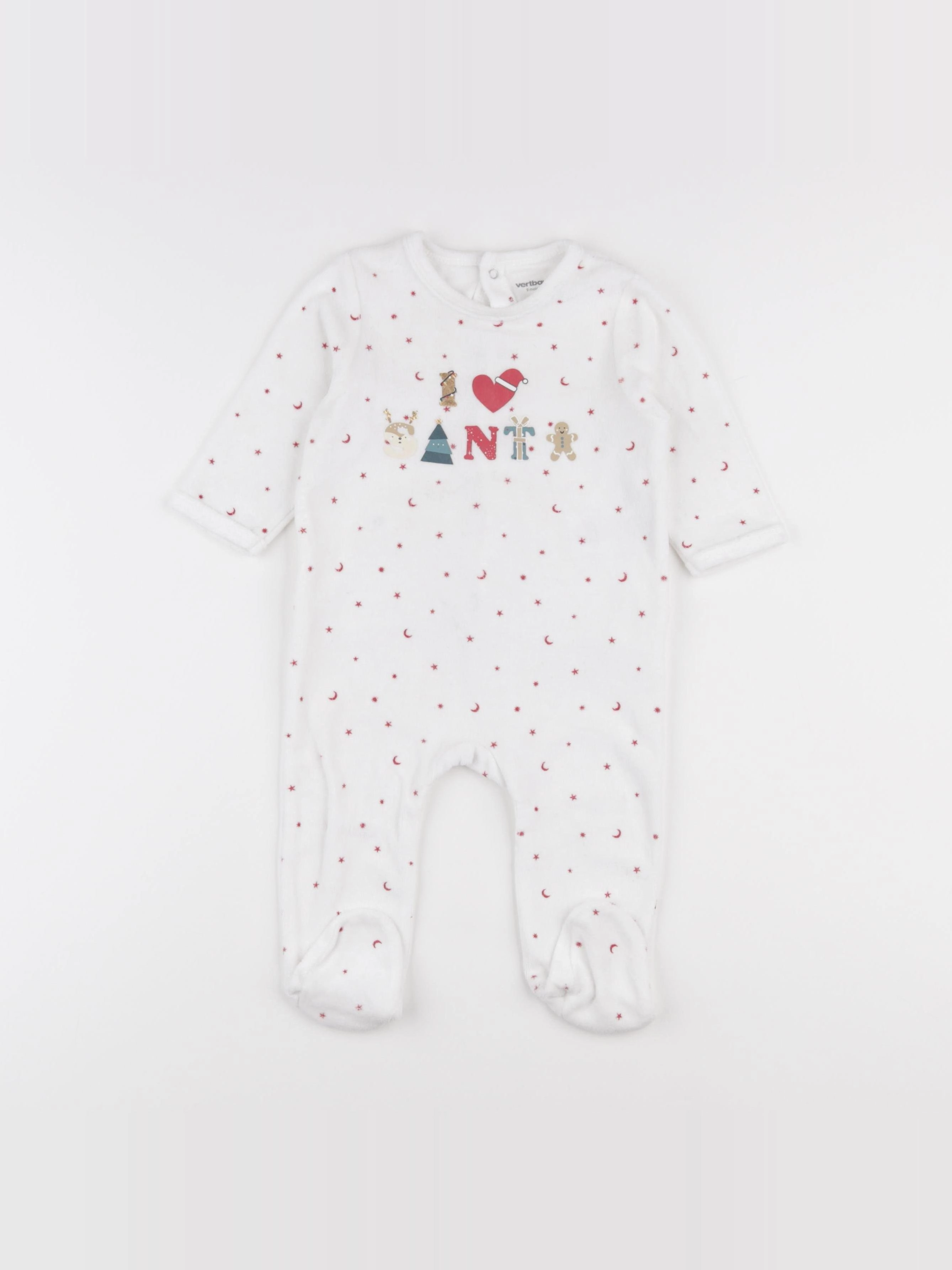 Vertbaudet - pyjama velours blanc, rouge - 9 mois