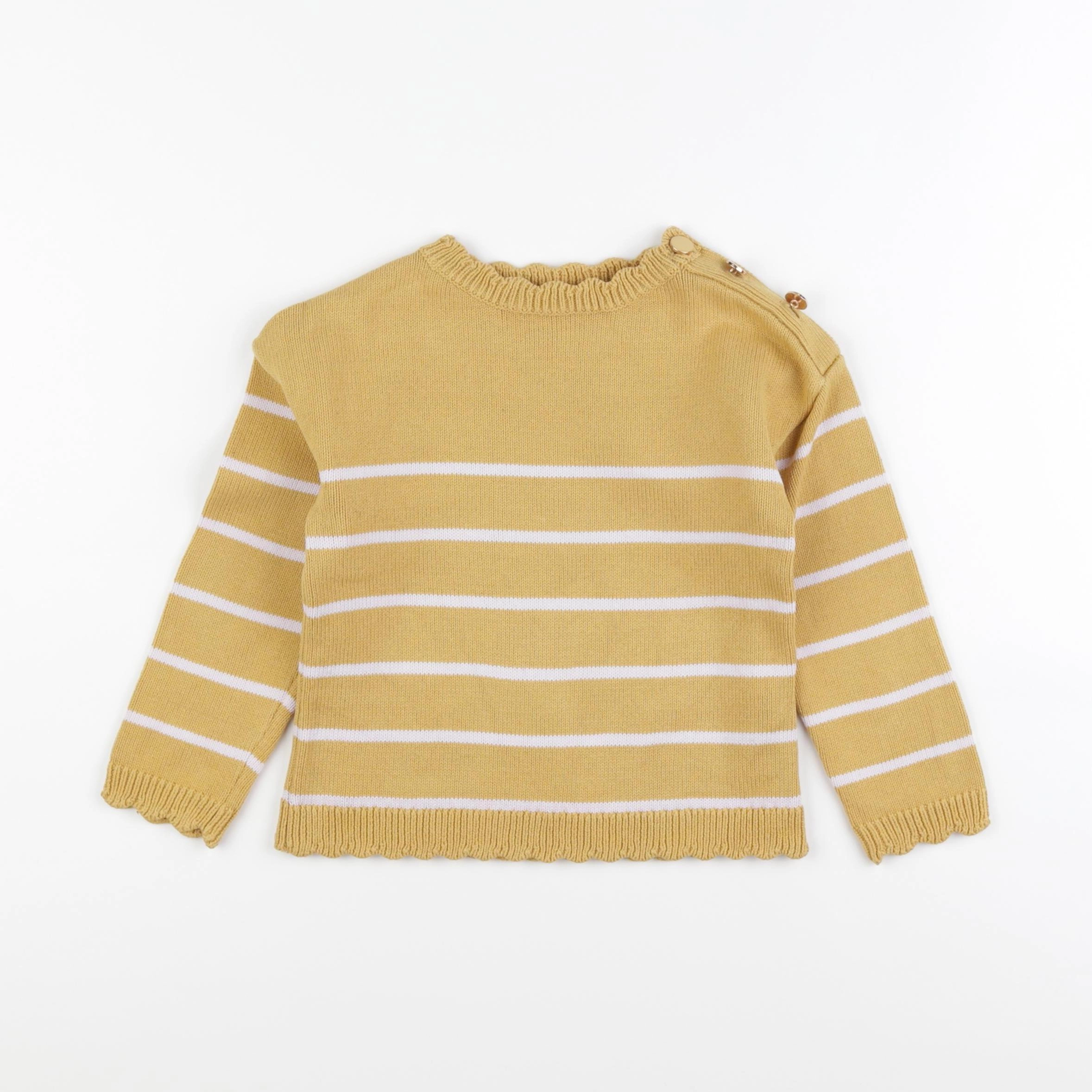 Vertbaudet - pull jaune, blanc - 4 ans