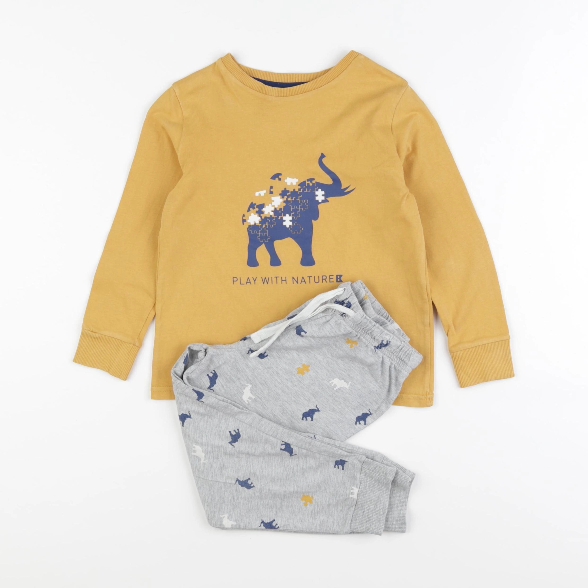 Okaidi - pyjama coton jaune, gris - 4 ans