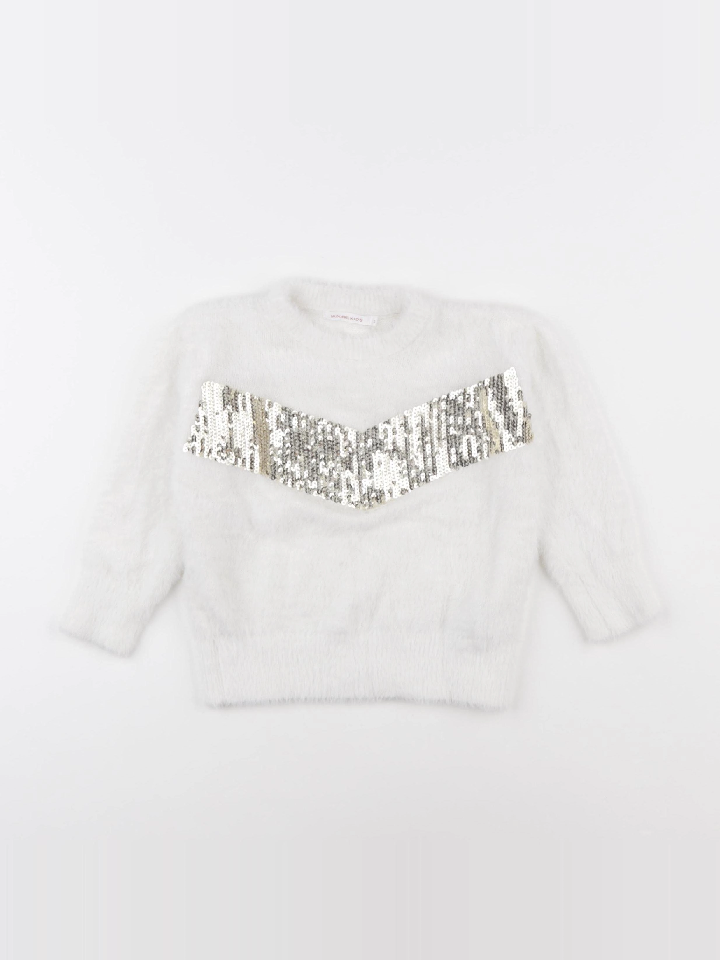 Monoprix - pull blanc, or - 3 ans