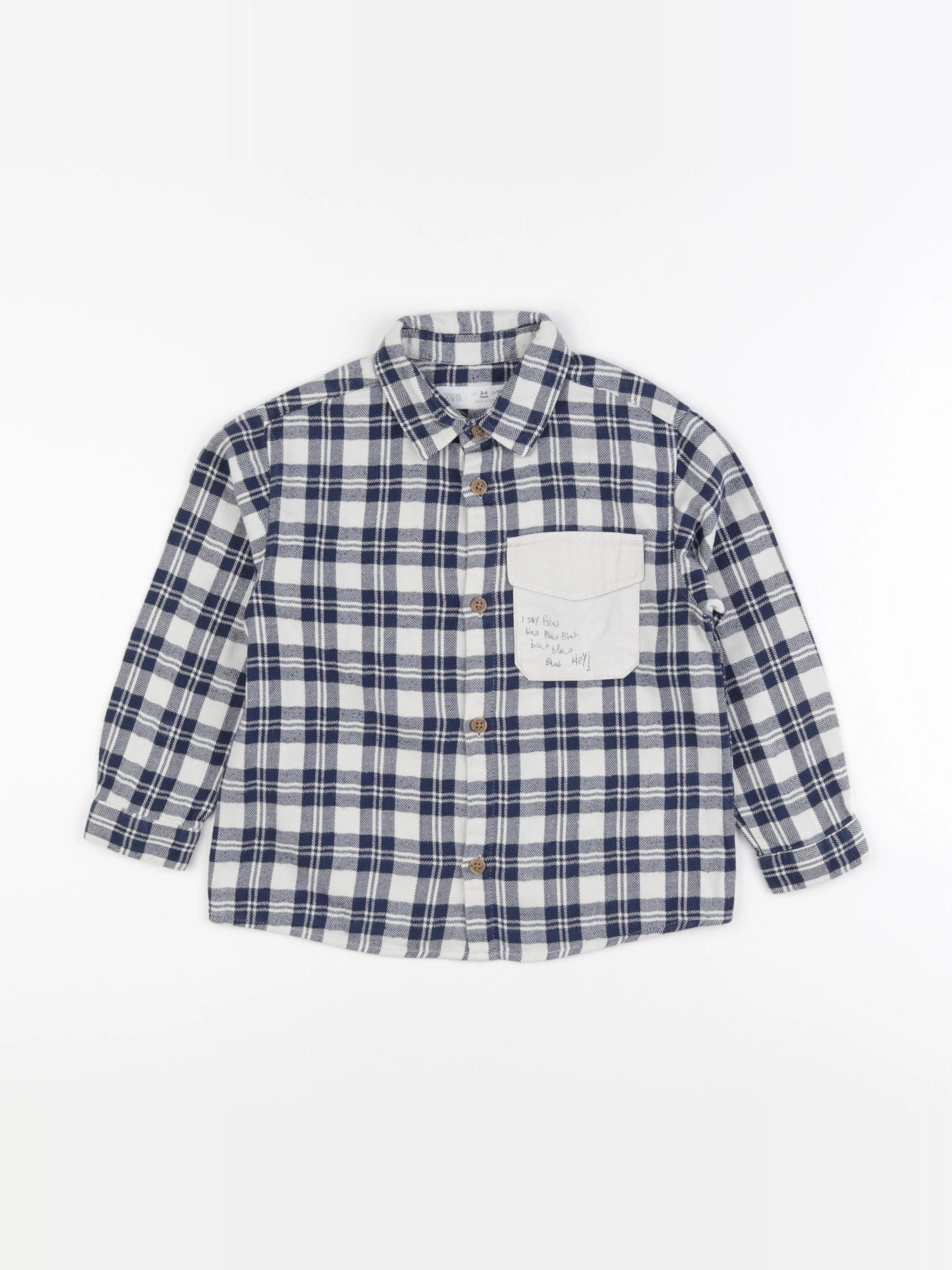 Zara - chemise beige, bleu - 3/4 ans
