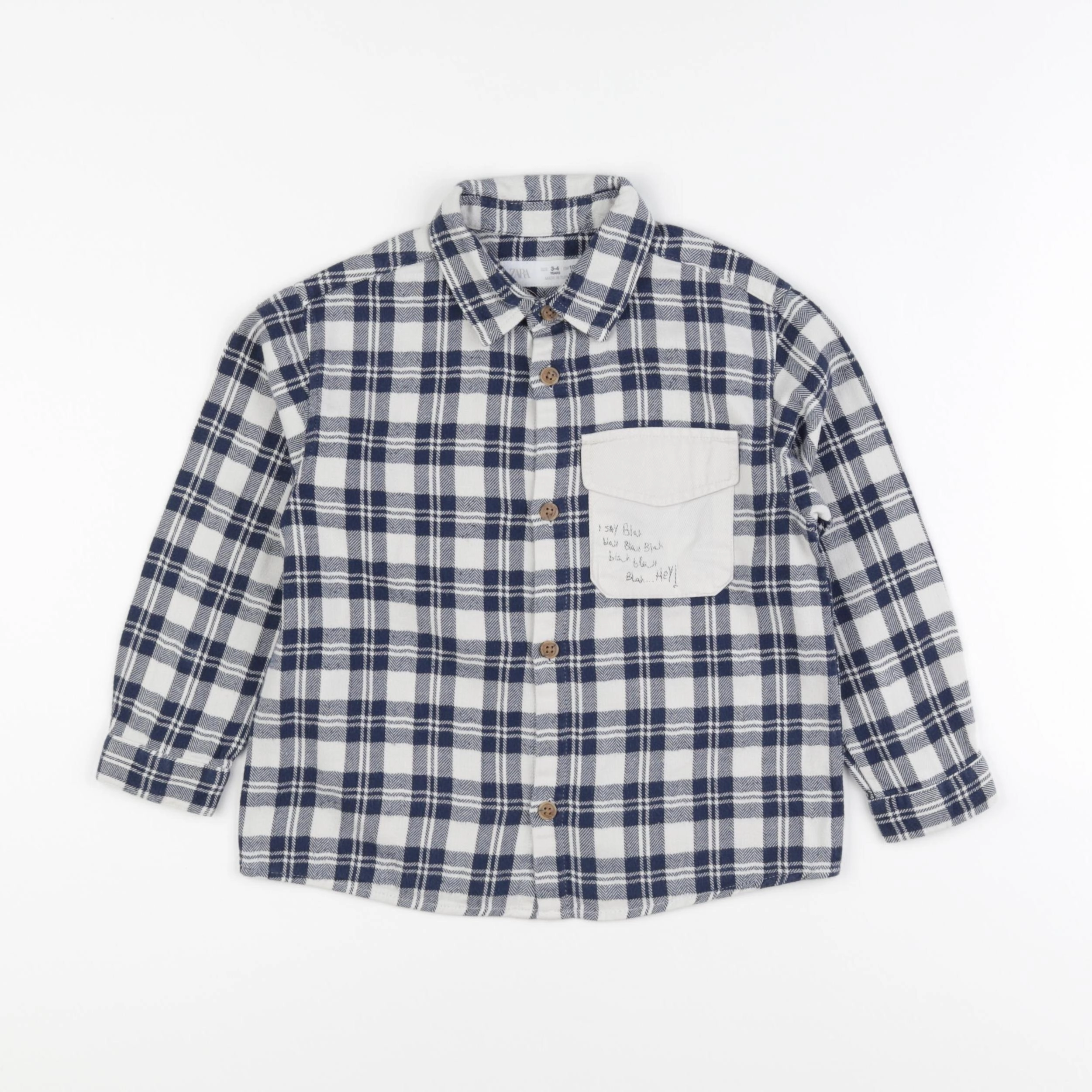 Zara - chemise beige, bleu - 3/4 ans