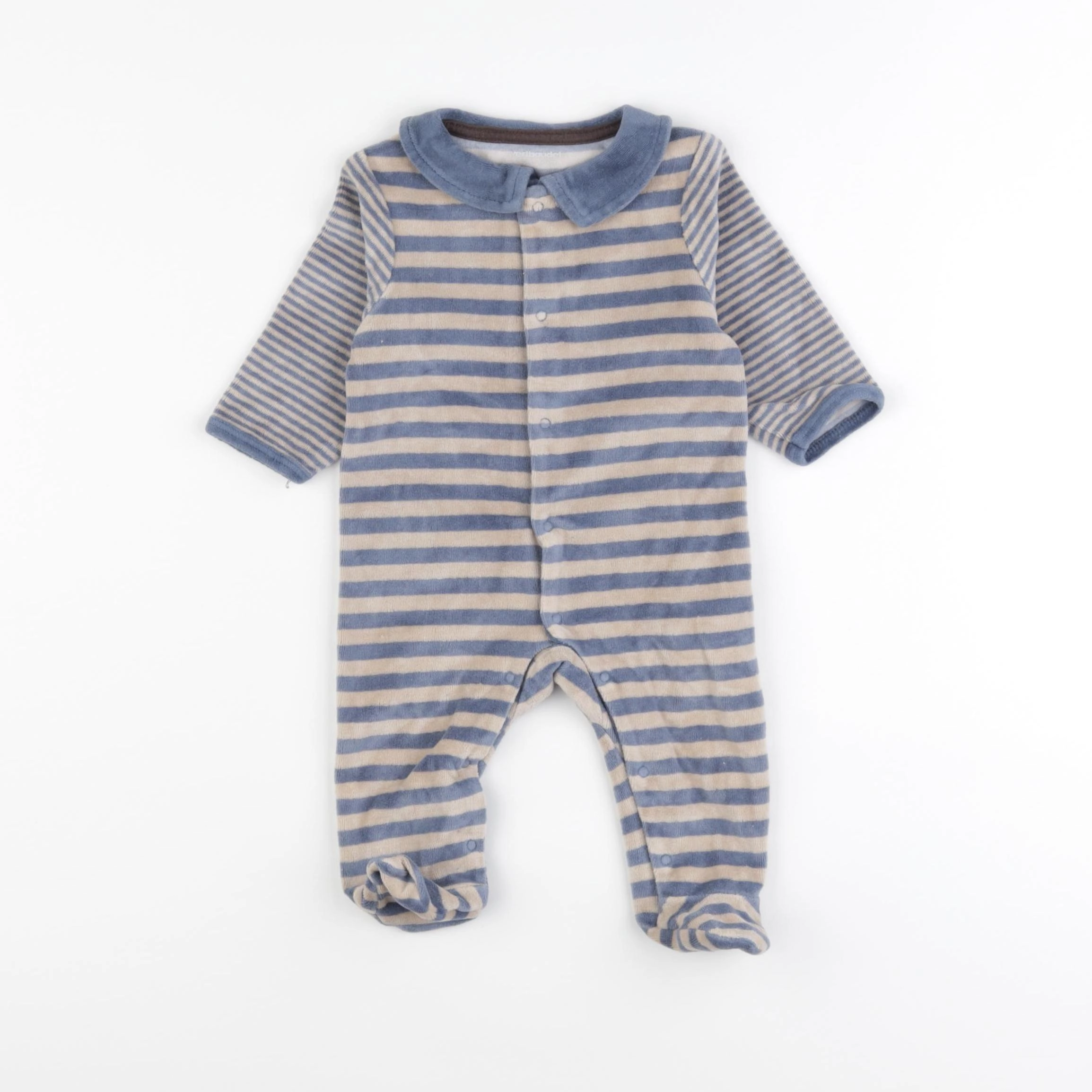 Vertbaudet - pyjama velours beige, bleu - 3 mois