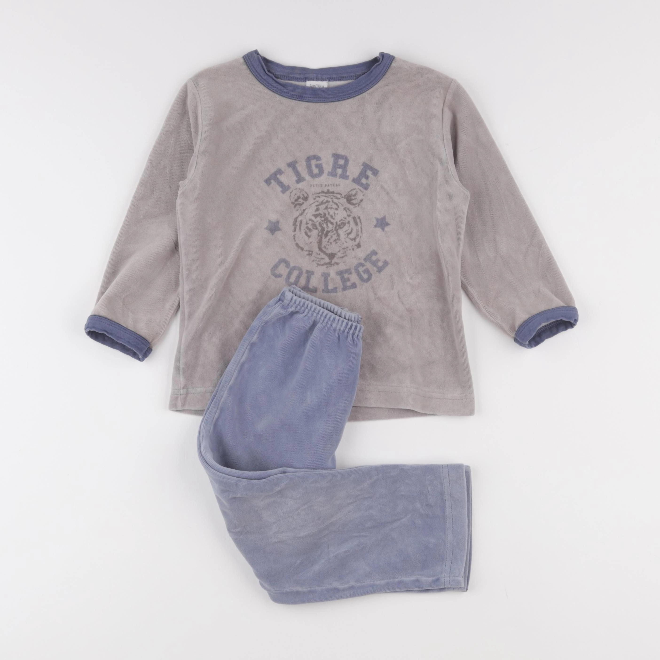 Petit Bateau - pyjama velours gris - 4 ans