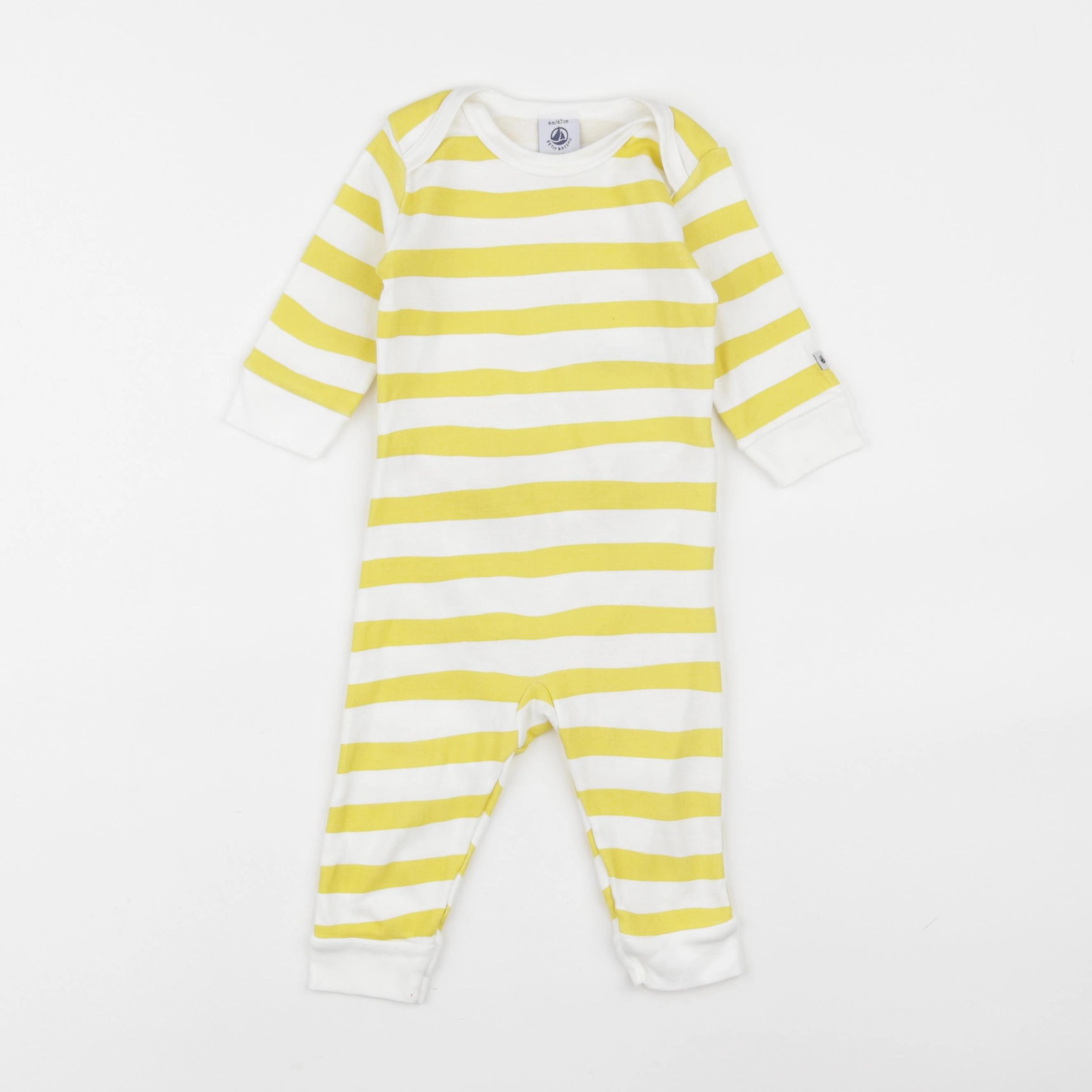 Petit Bateau - pyjama coton blanc, jaune - 6 mois