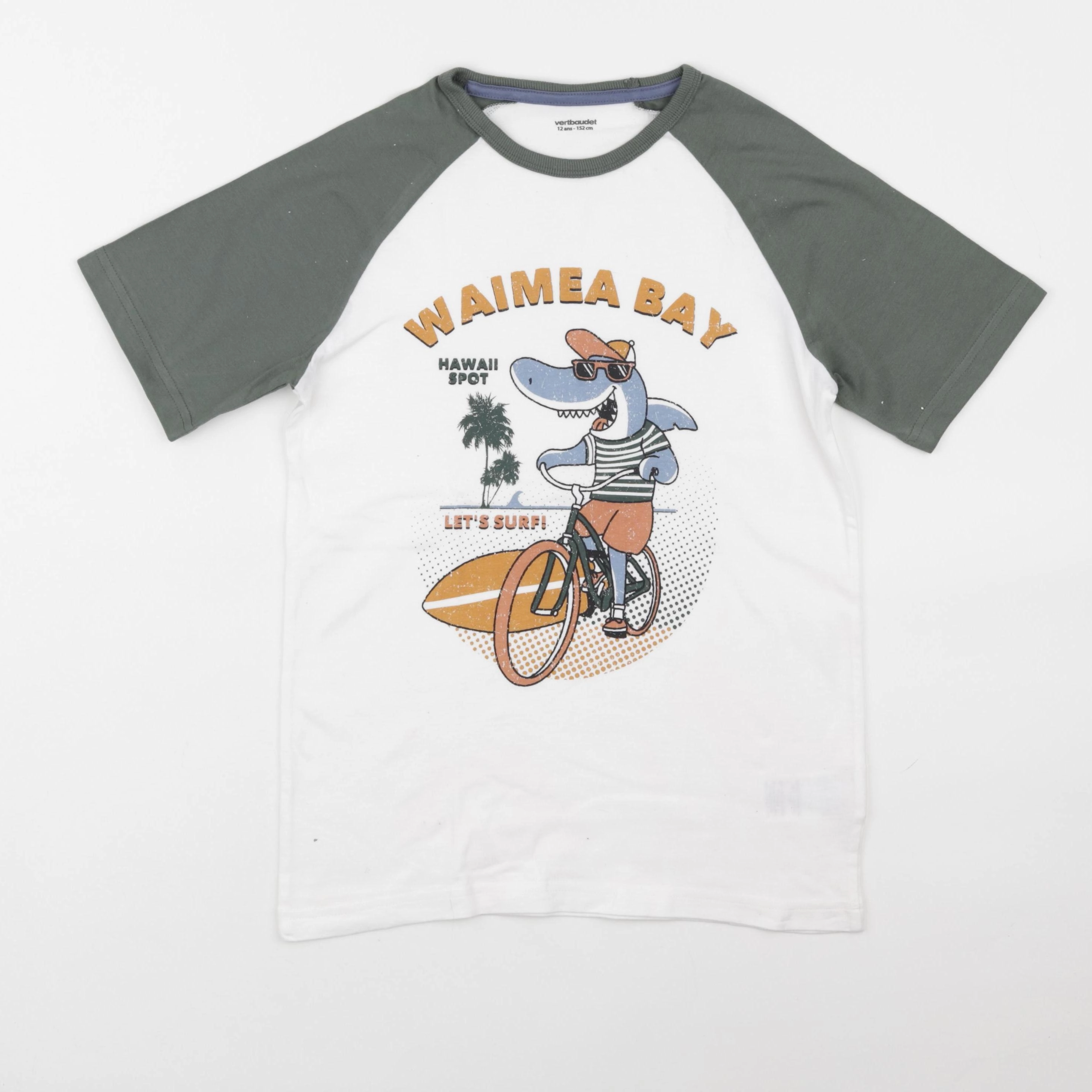 Vertbaudet - tee-shirt blanc, vert - 12 ans