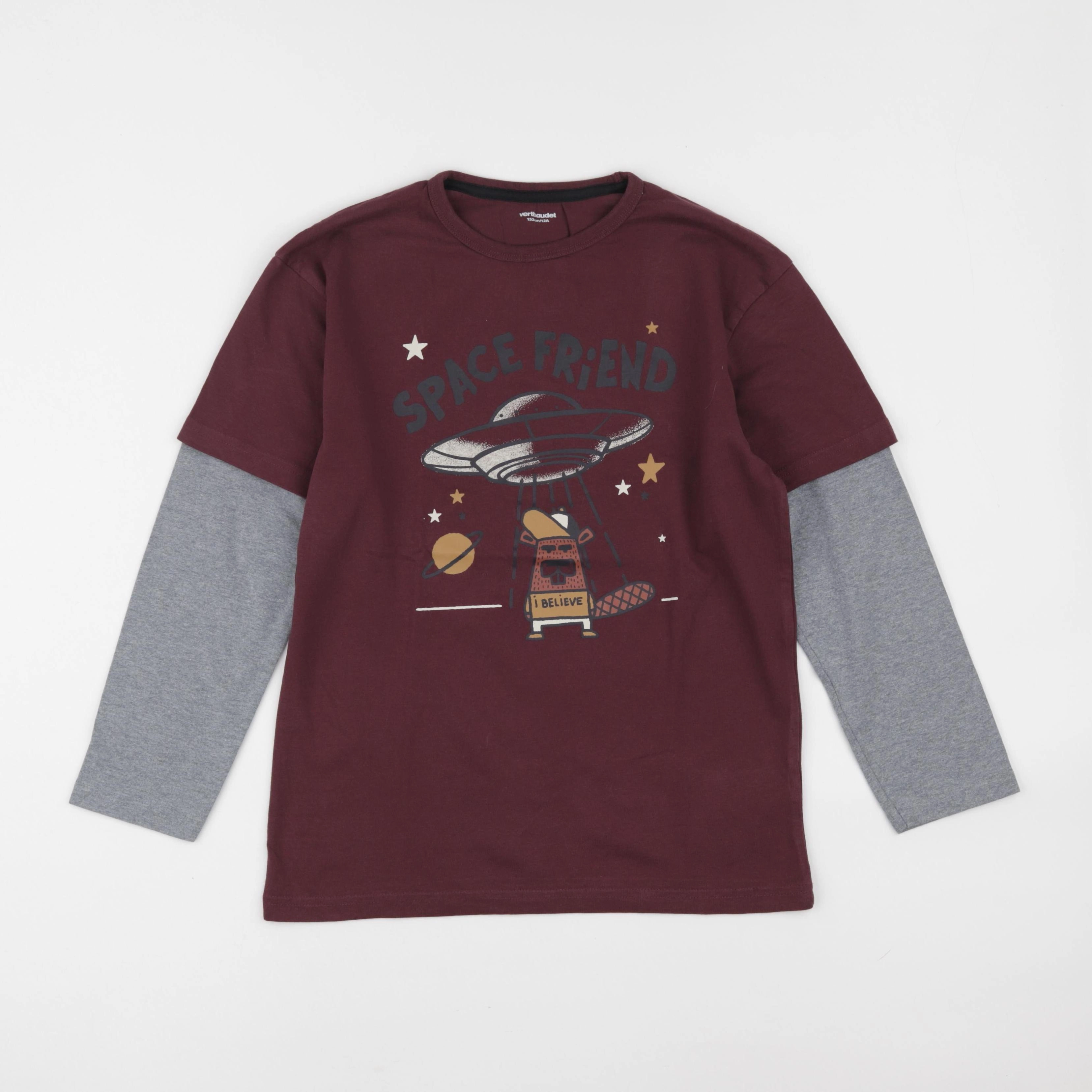 Vertbaudet - tee-shirt marron, gris - 12 ans