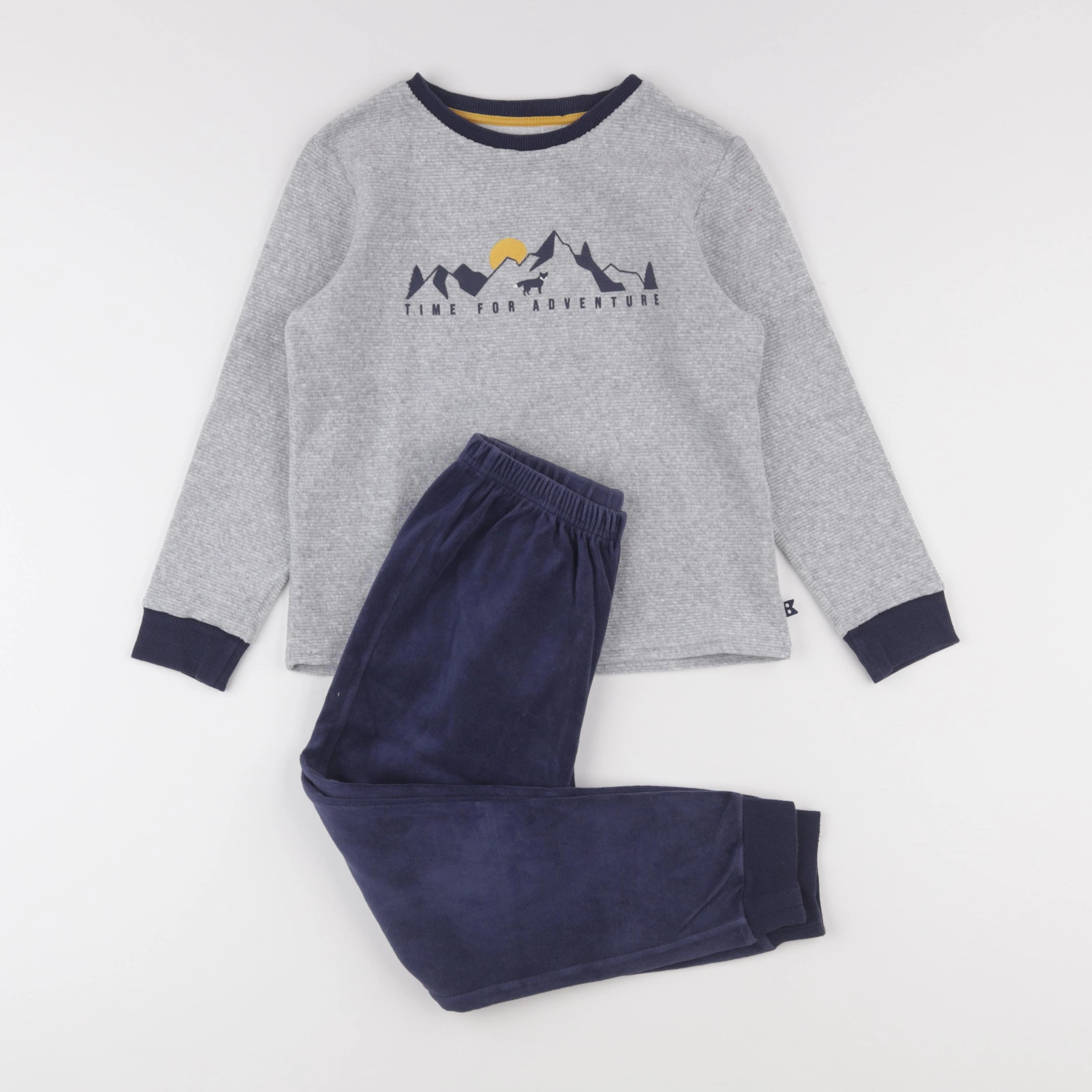Okaidi - pyjama velours bleu, gris - 8 ans