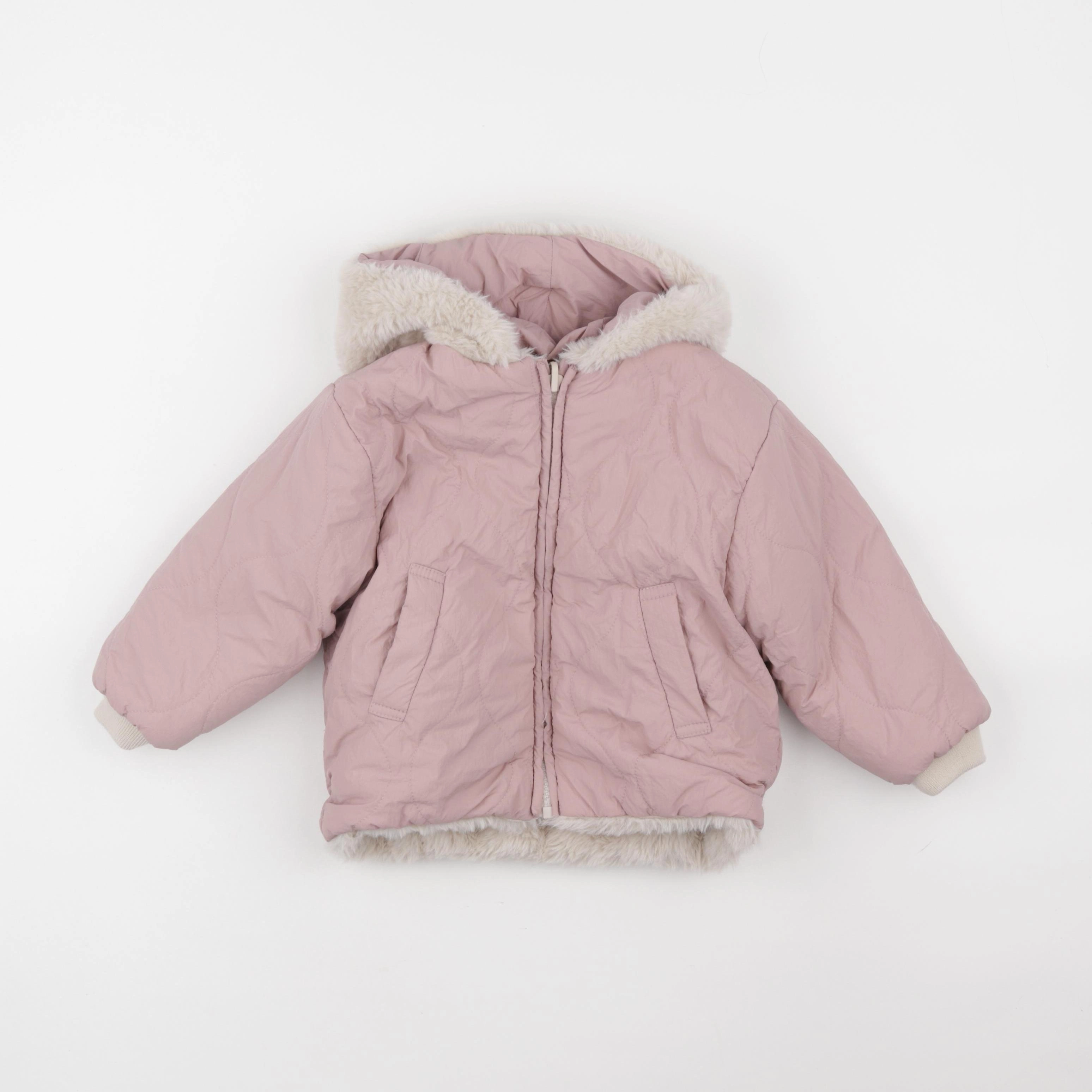 Zara - doudoune réversible blanc, rose - 18/24 mois