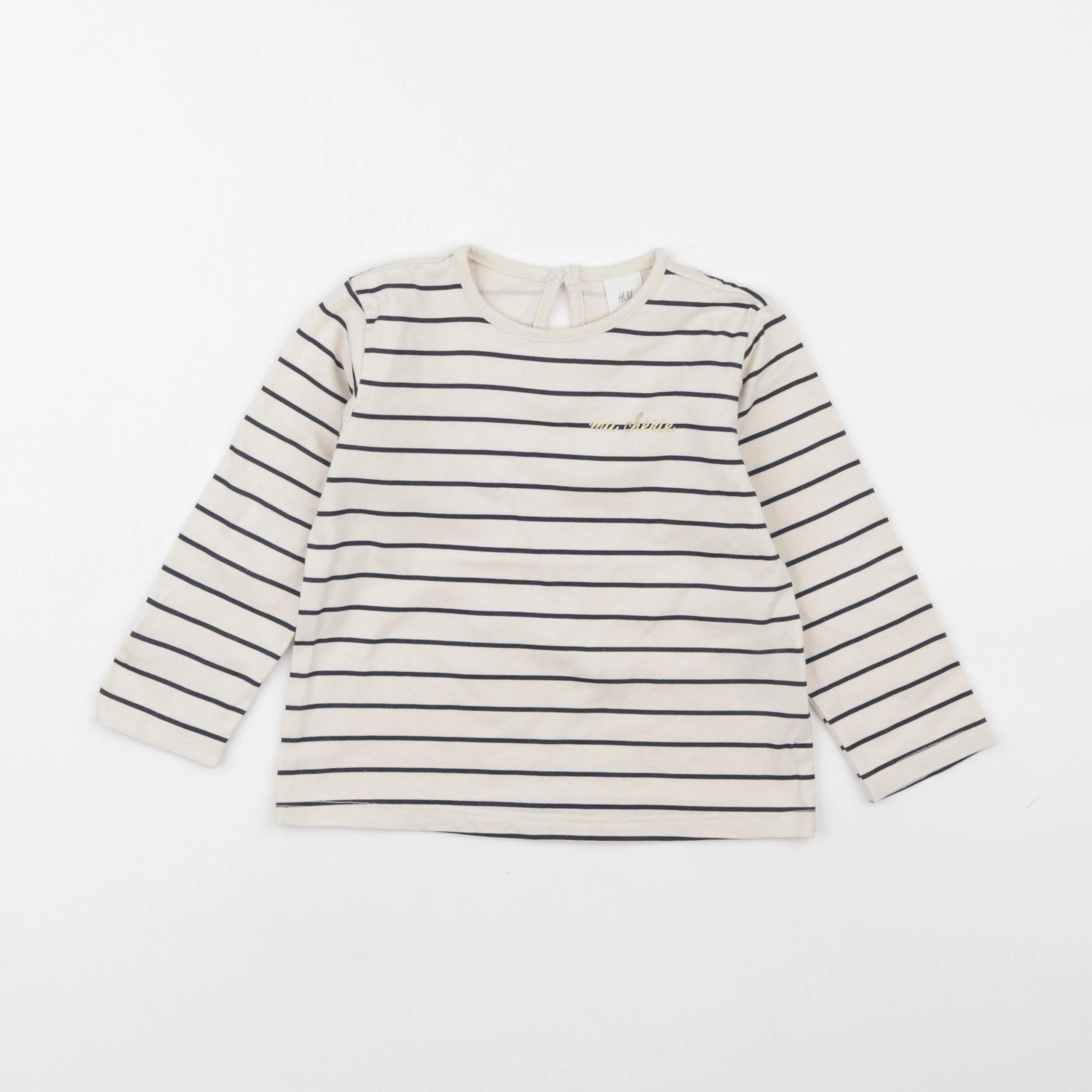 H&M - tee-shirt blanc, bleu - 18/24 mois