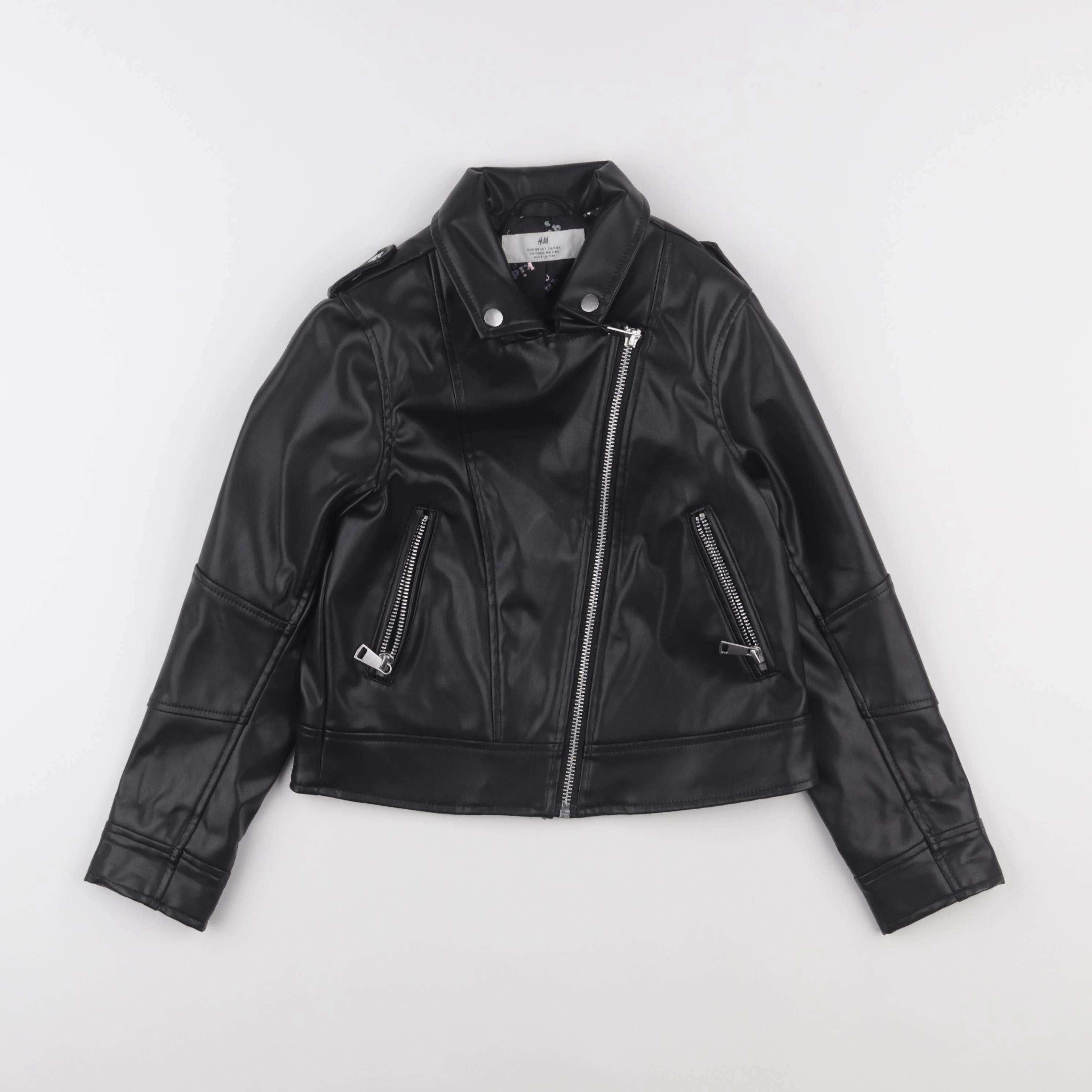 H&M - veste simili cuir noir - 7/8 ans