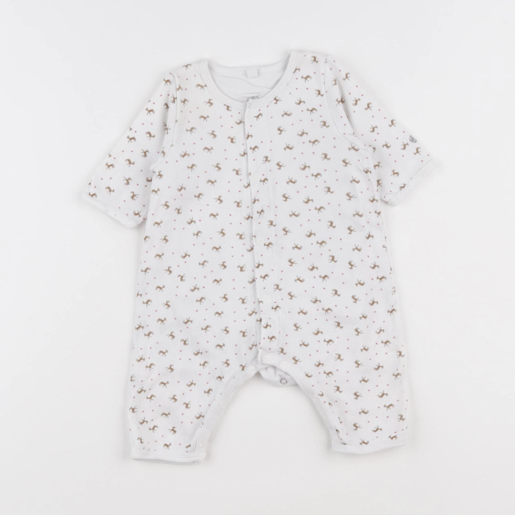Petit Bateau - pyjama coton blanc, marron - 1 mois