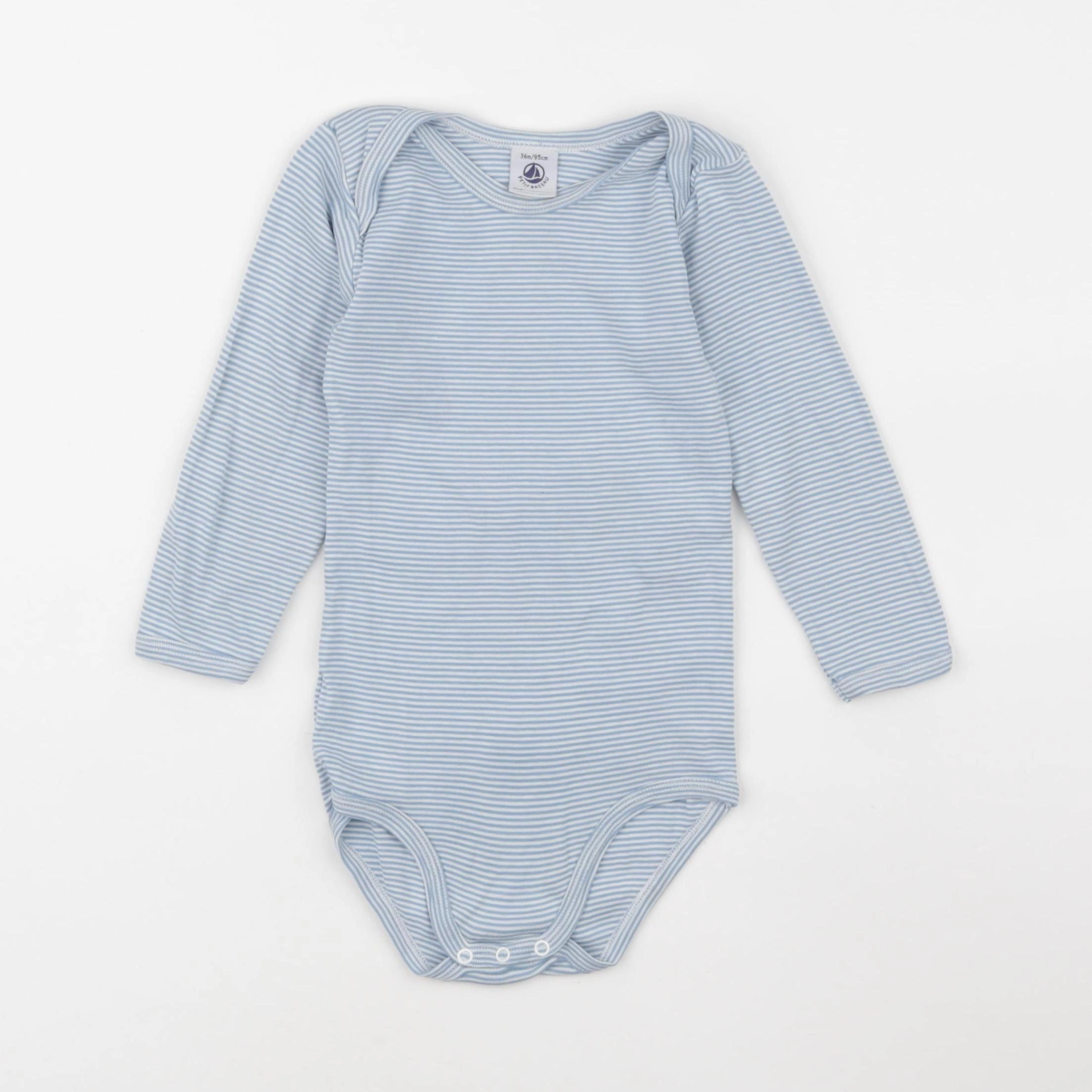 Petit Bateau - body blanc, bleu - 36 mois