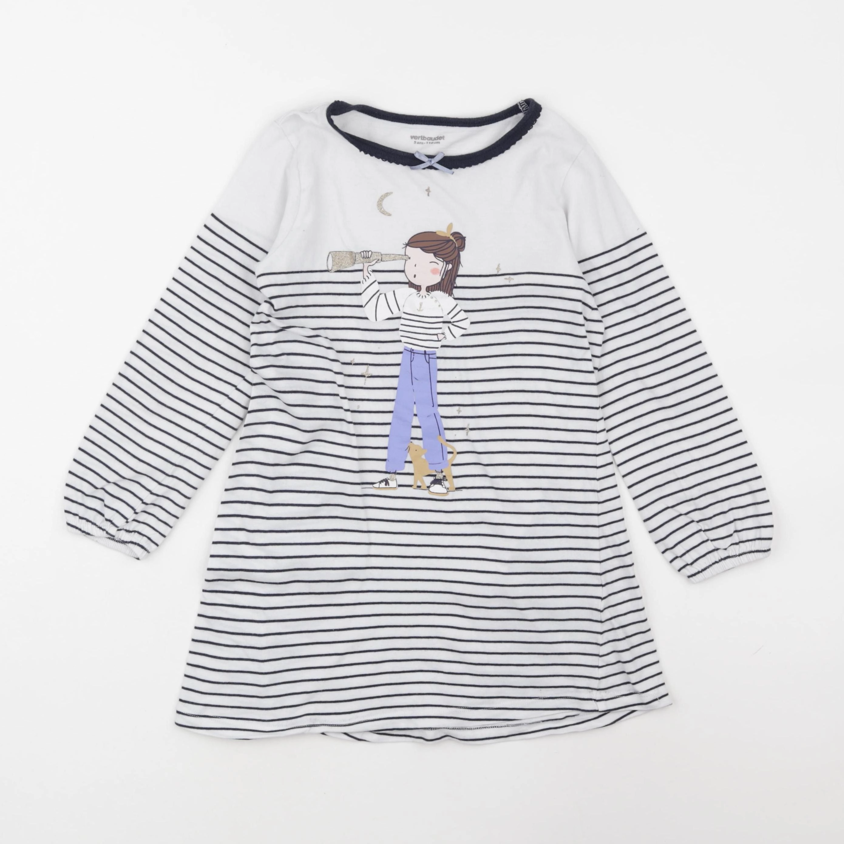 Vertbaudet - chemise de nuit coton blanc, bleu - 5 ans