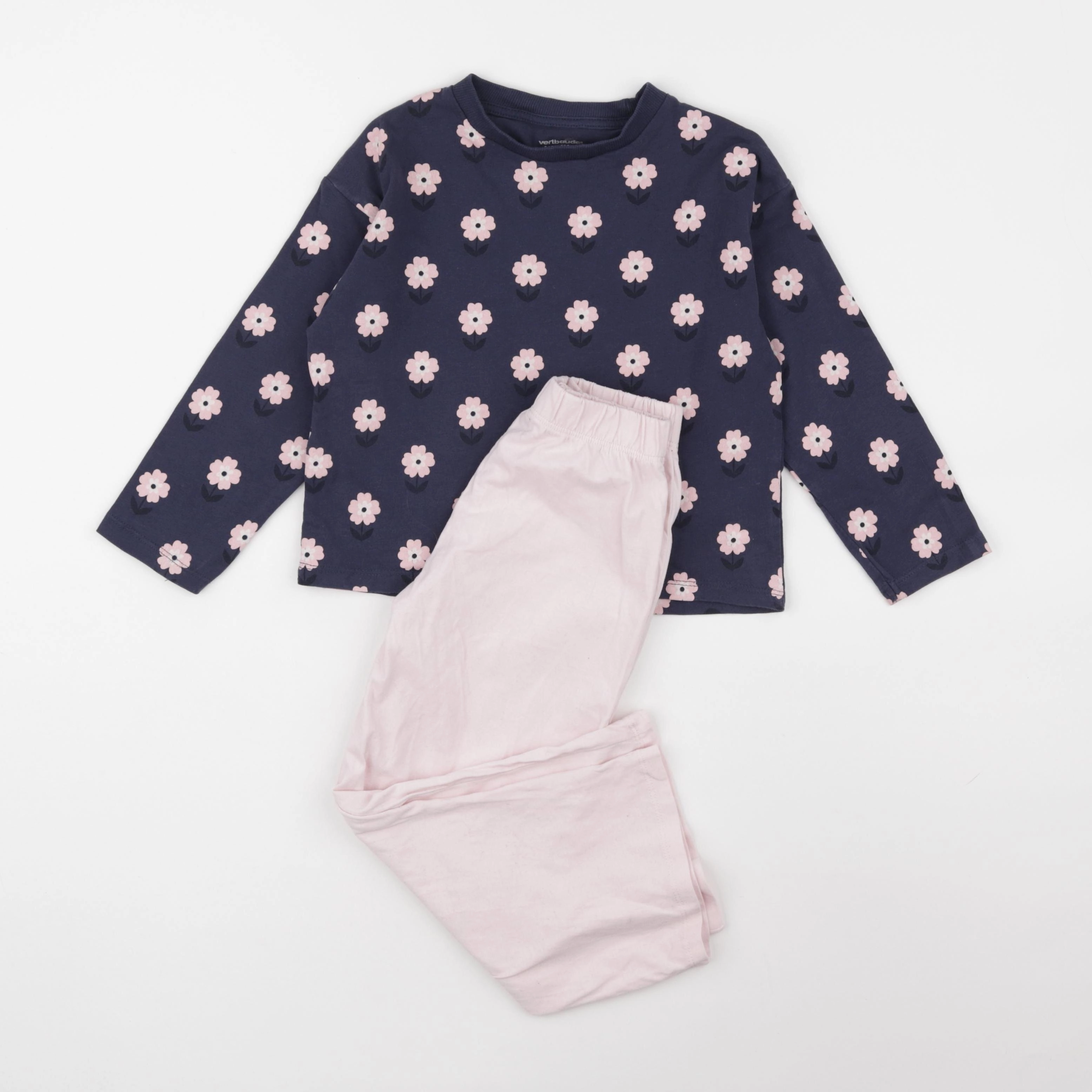 Vertbaudet - pyjama coton bleu, rose - 5 ans