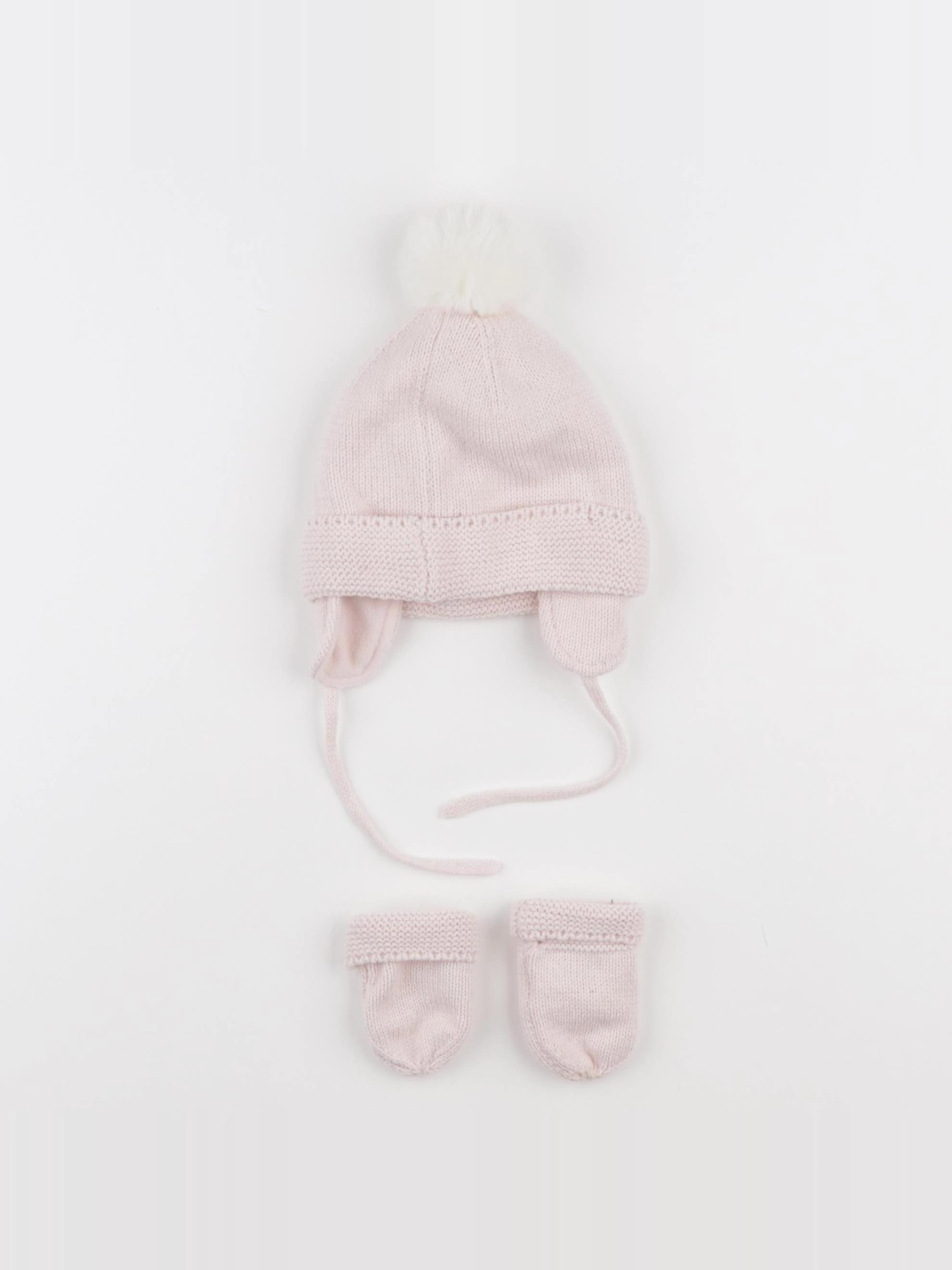 Vertbaudet - ensemble bonnet/moufles rose - 3/6 mois