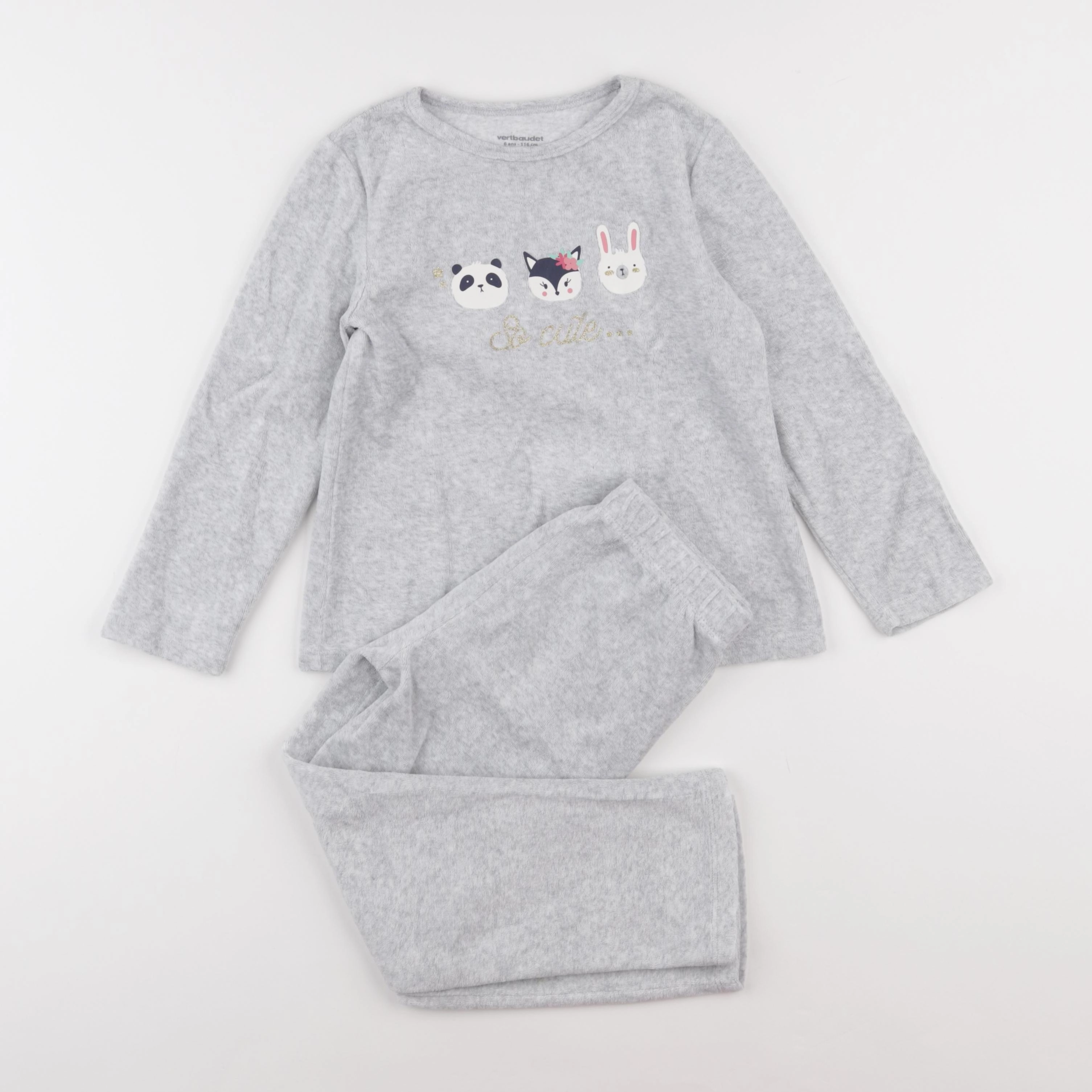 Vertbaudet - pyjama velours gris - 6 ans