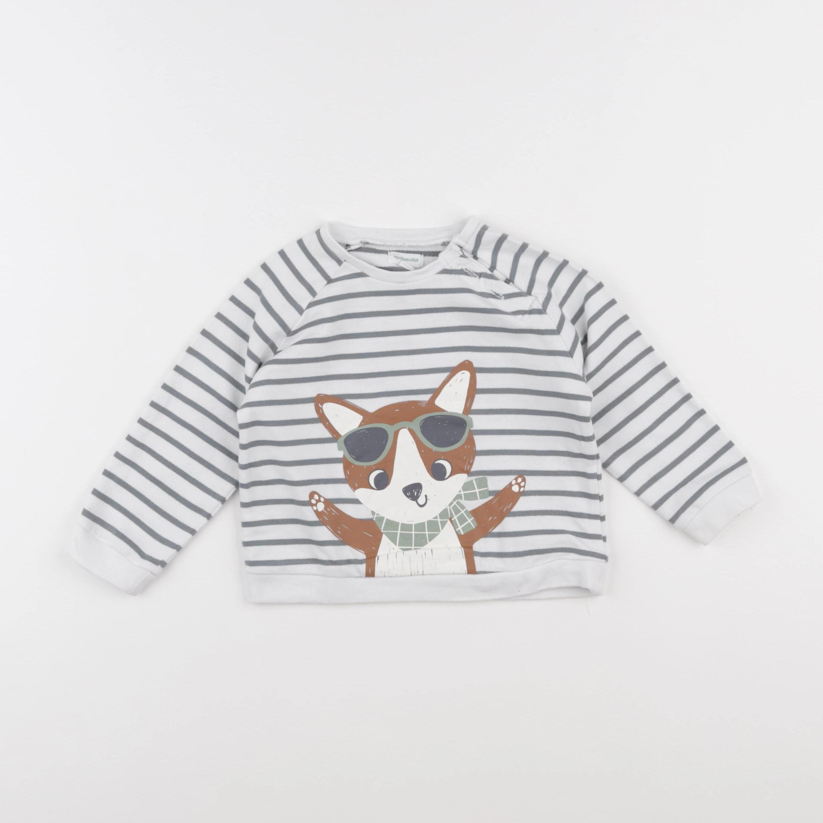 Vertbaudet - sweat blanc, vert - 24 mois