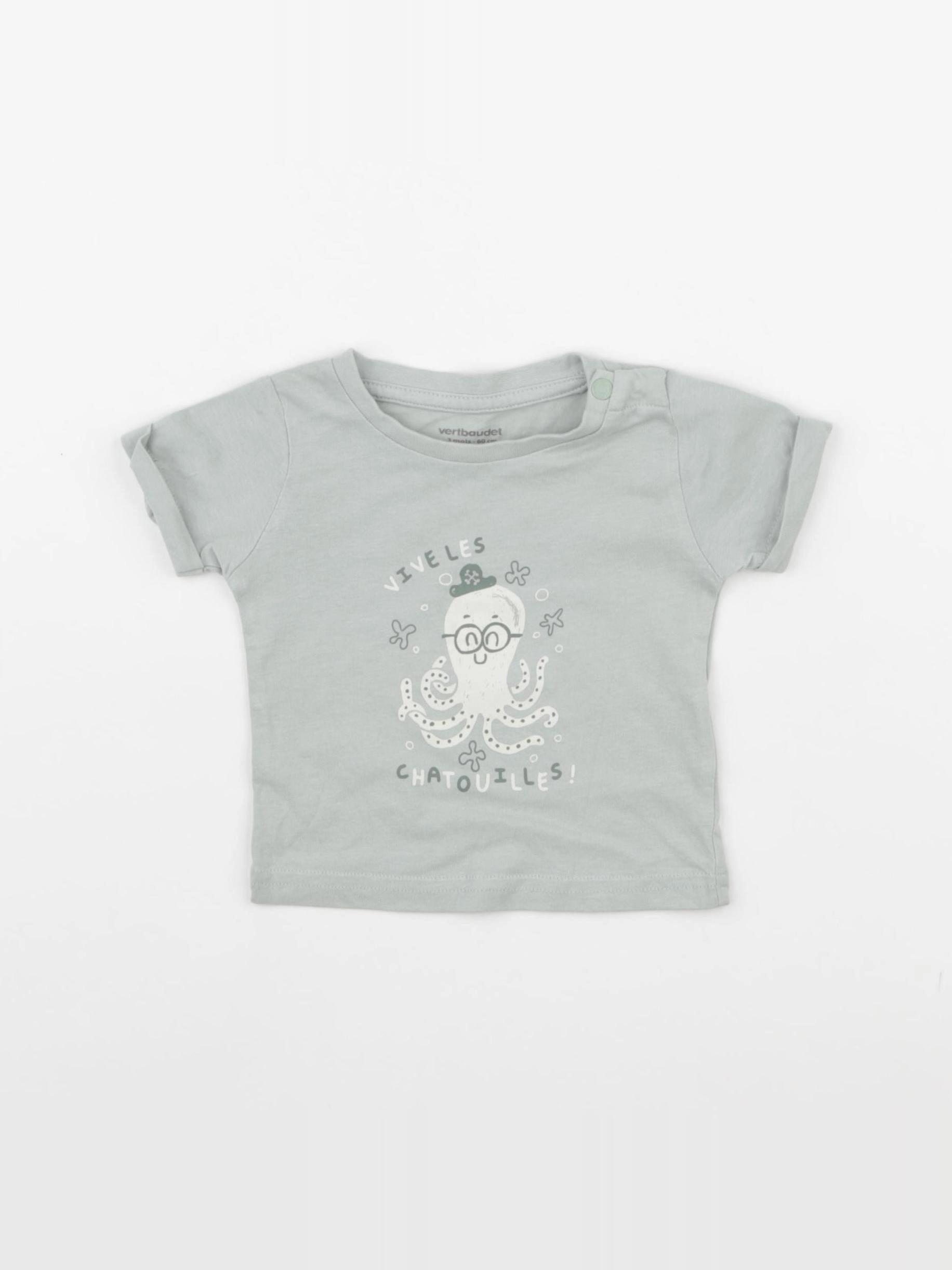 Vertbaudet - tee-shirt bleu - 3 mois