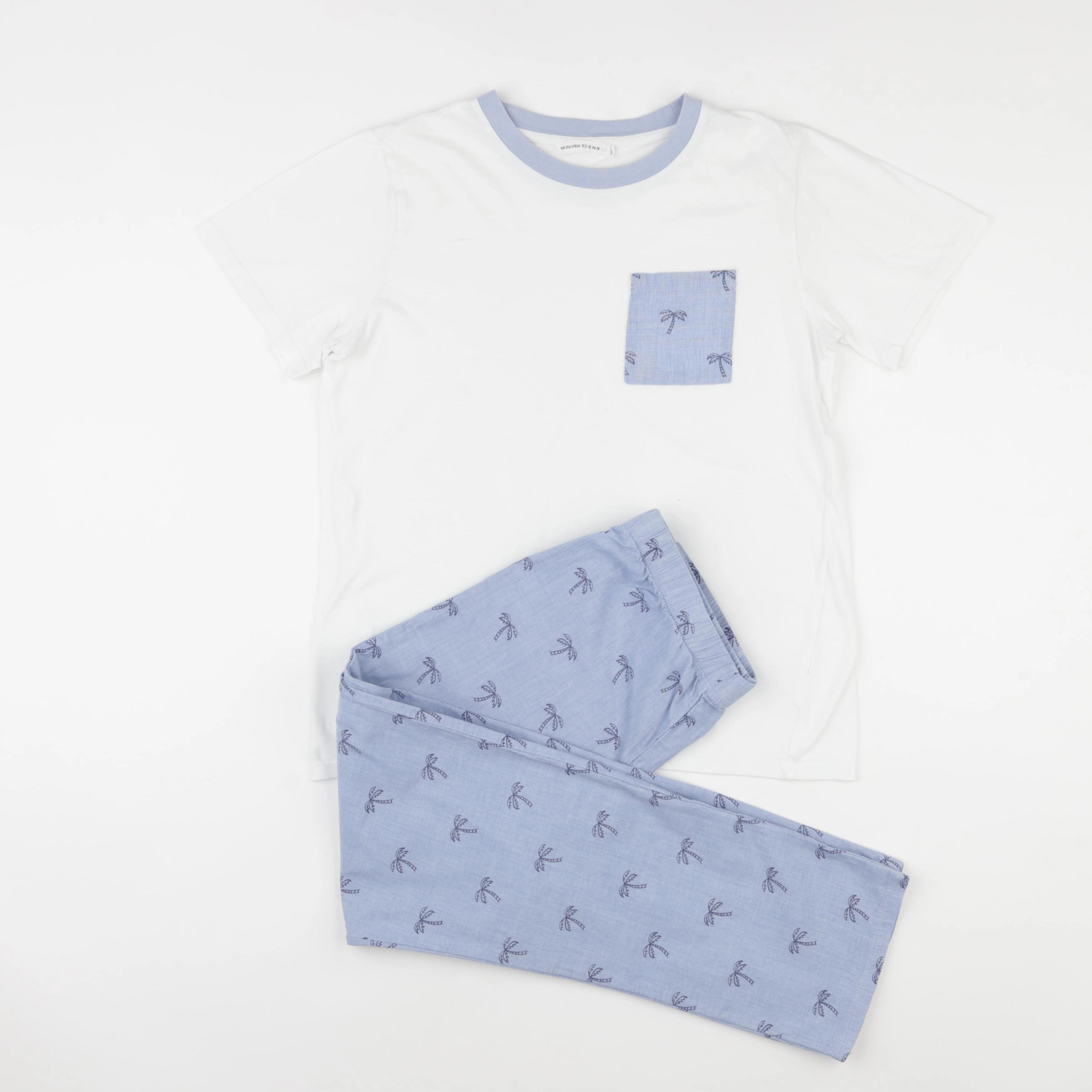 Monoprix - pyjama coton bleu, blanc - 12 ans
