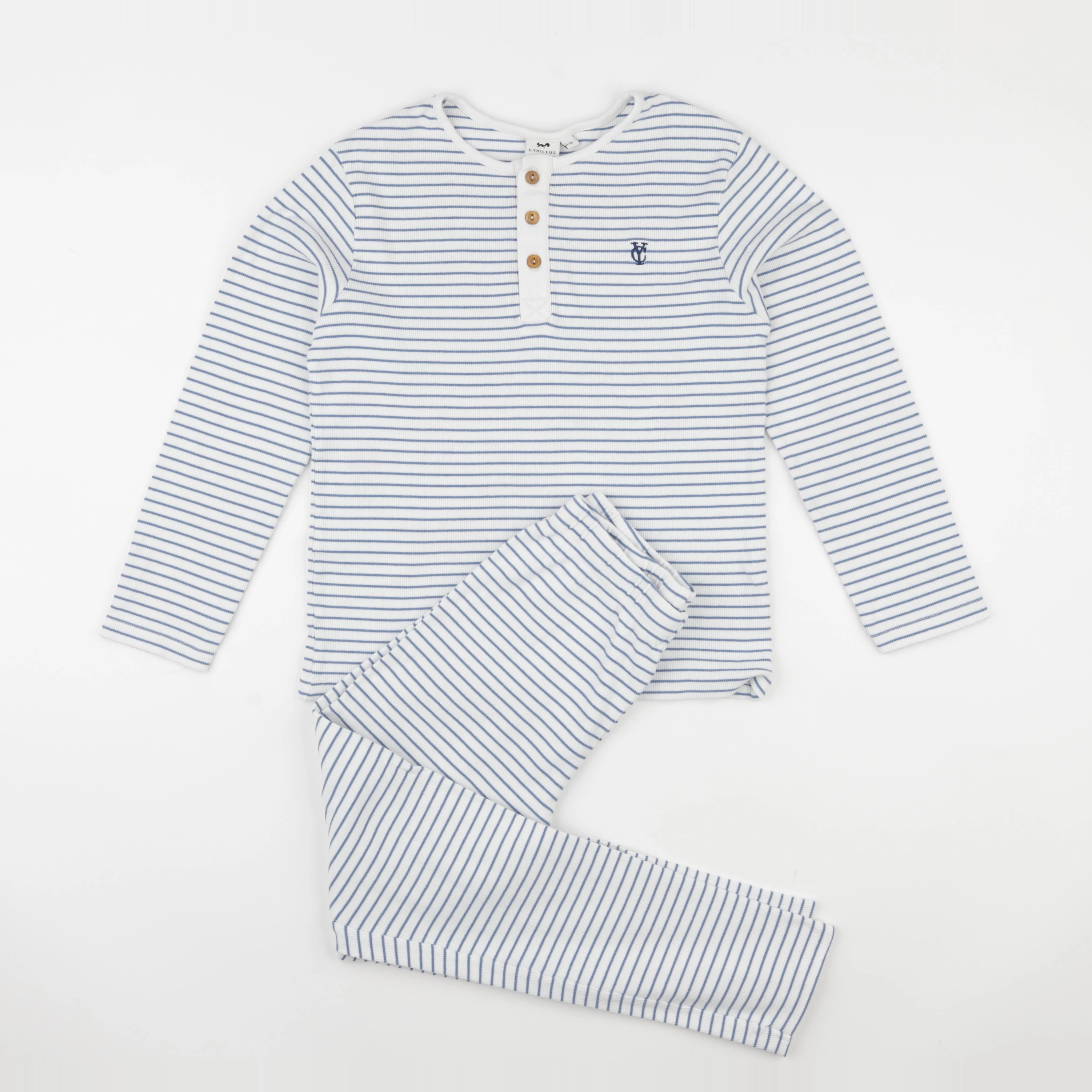 Cyrillus - pyjama coton blanc, bleu - 12 ans