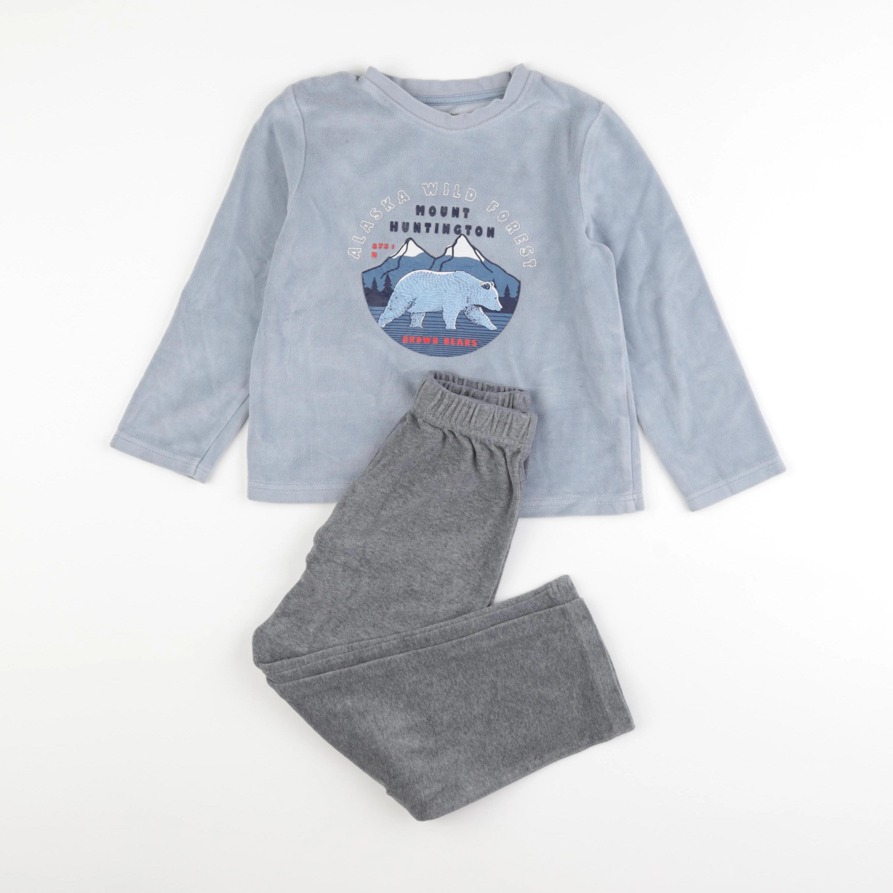 Vertbaudet - pyjama velours bleu, gris - 6 ans