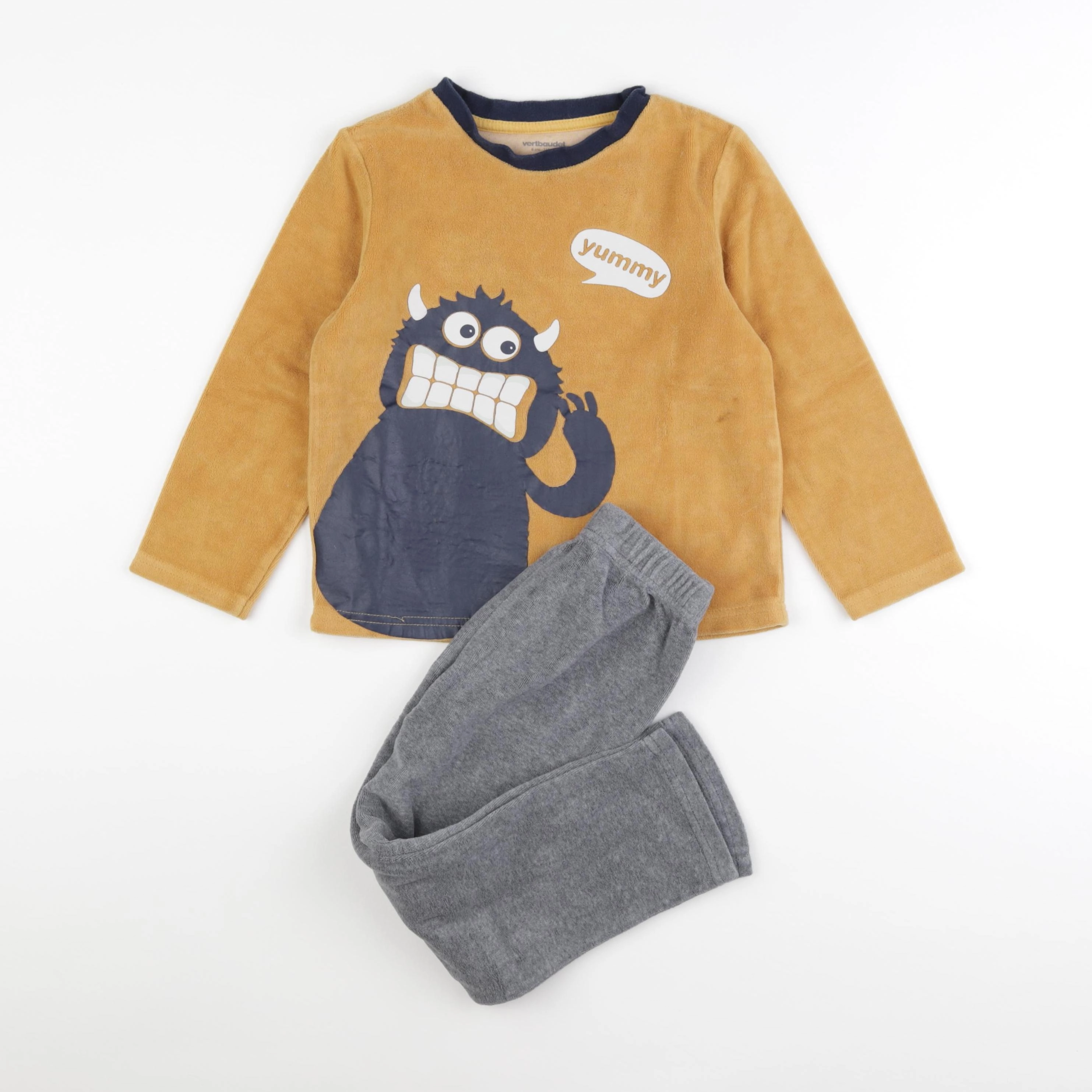 Vertbaudet - pyjama velours gris, jaune - 6 ans