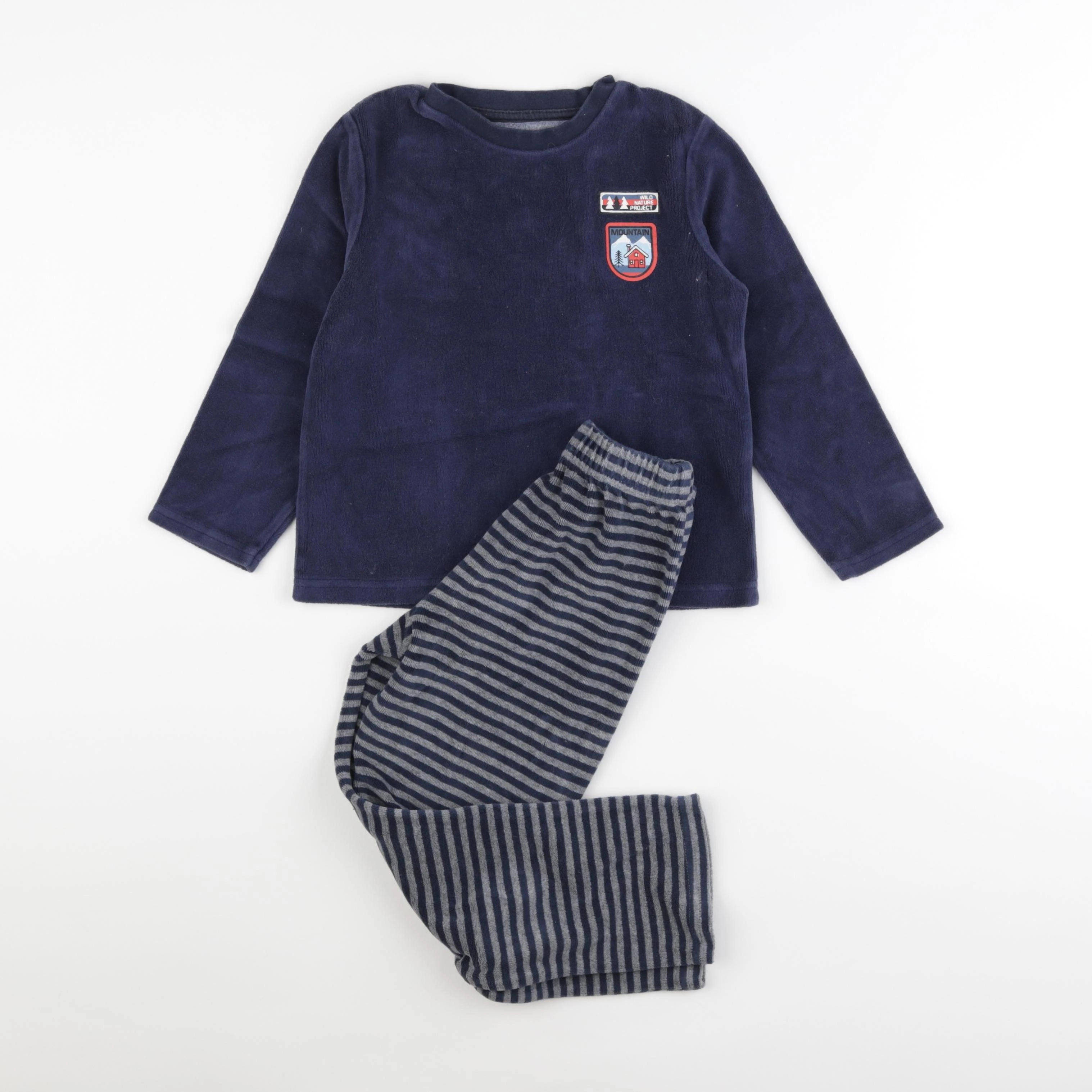 Vertbaudet - pyjama velours bleu, gris - 6 ans