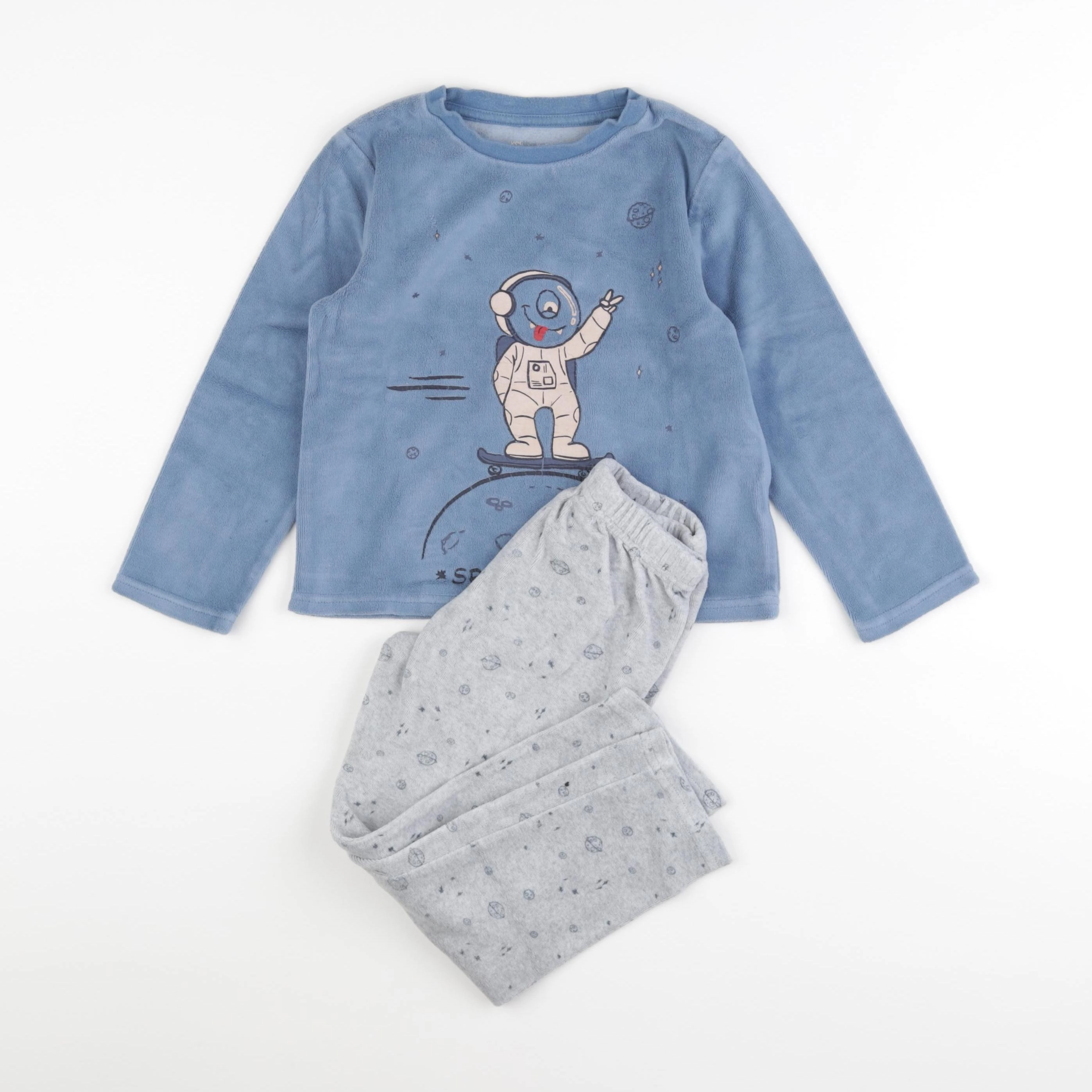 Vertbaudet - pyjama velours bleu, gris - 6 ans
