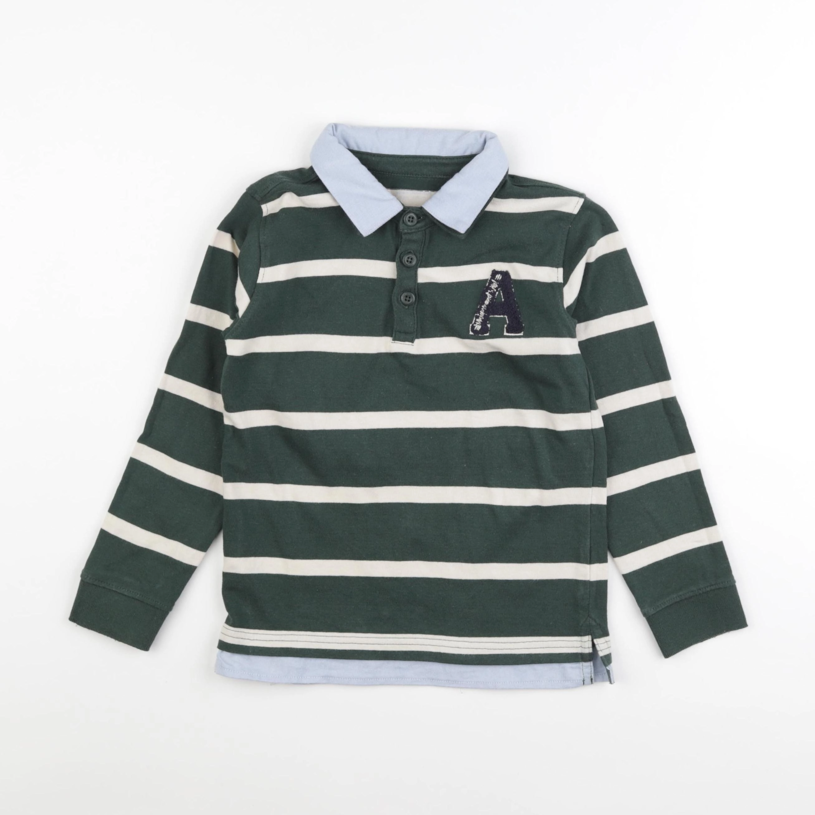 Vertbaudet - polo blanc, vert - 8 ans