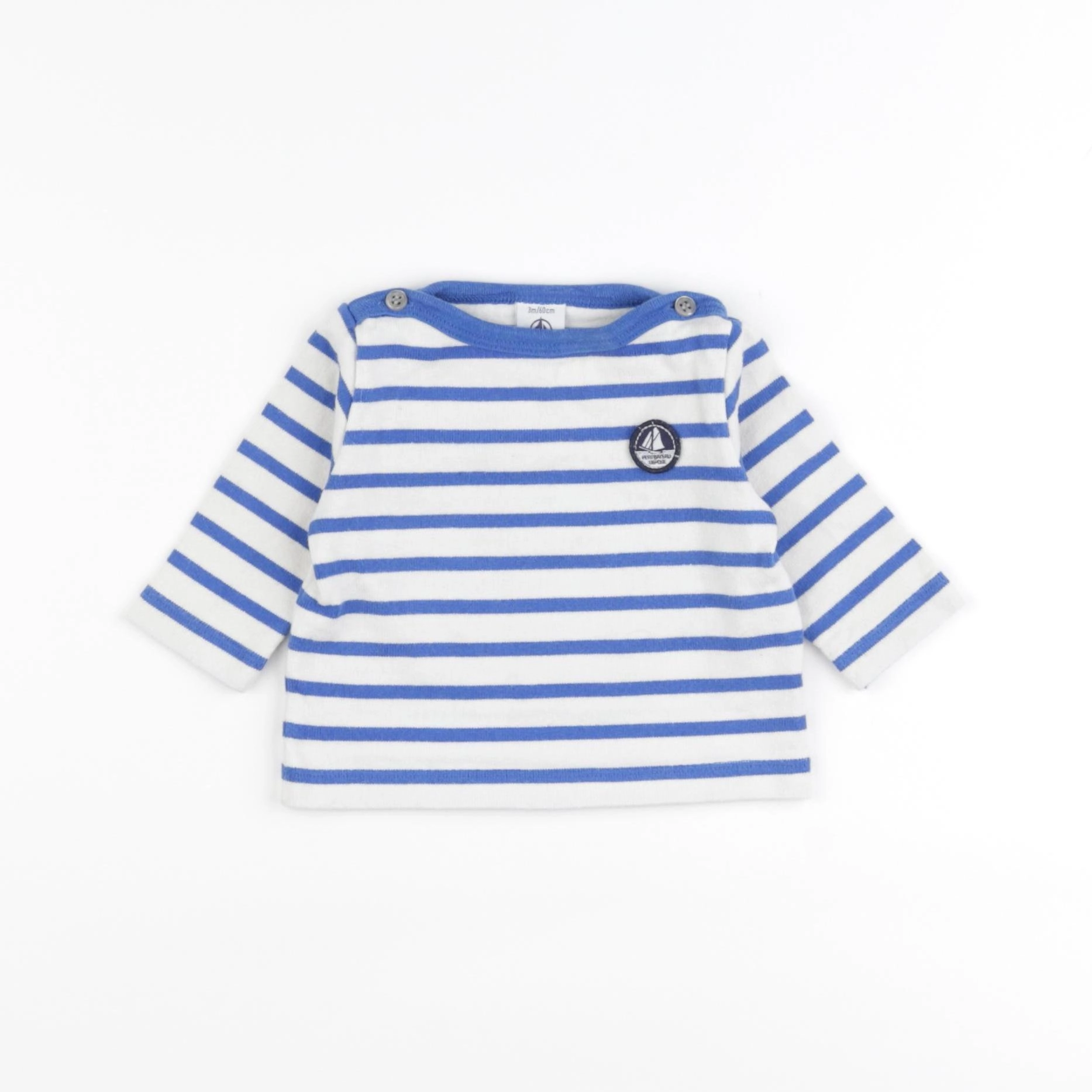 Petit Bateau - tee-shirt blanc, bleu - 3 mois