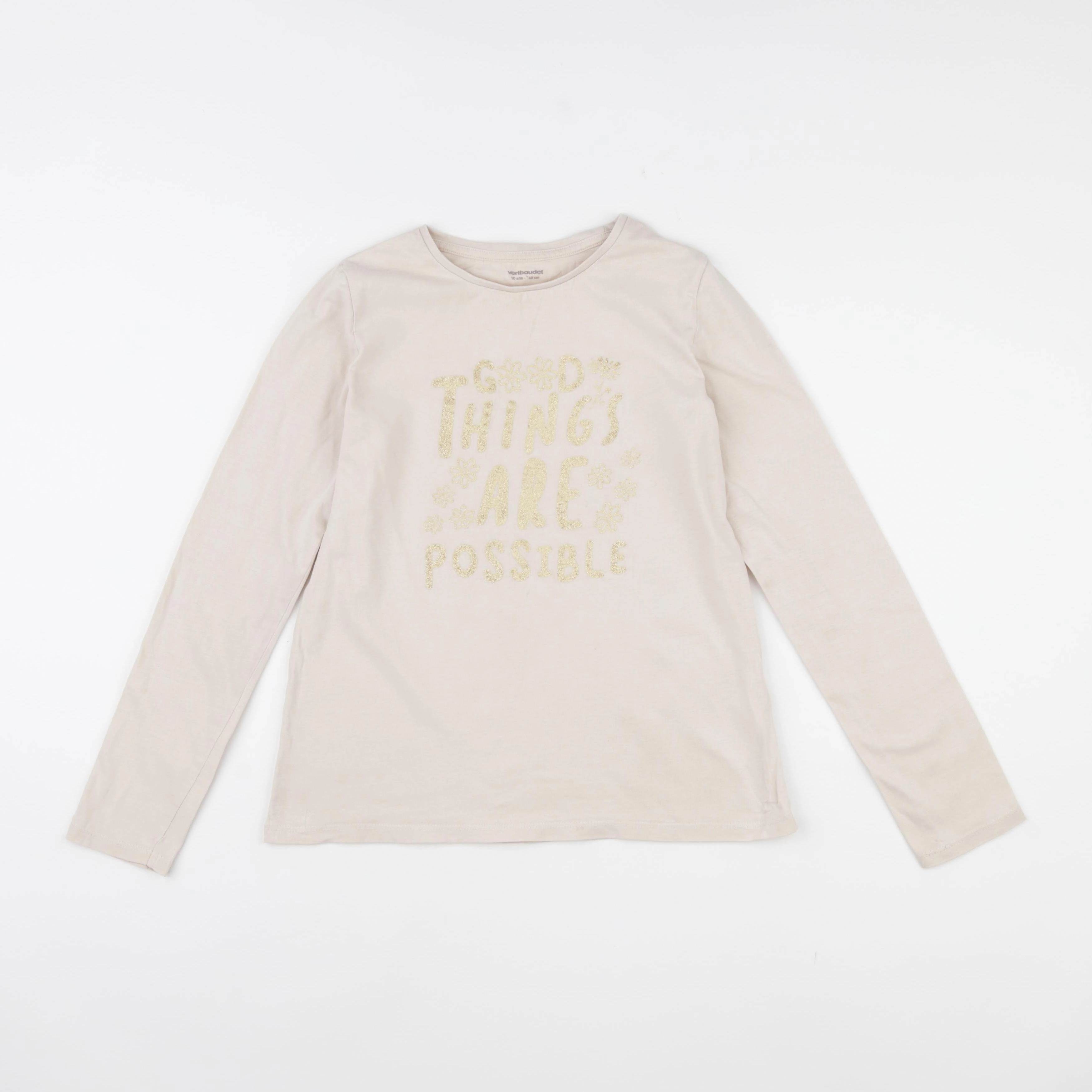 Vertbaudet - tee-shirt or, beige - 10 ans