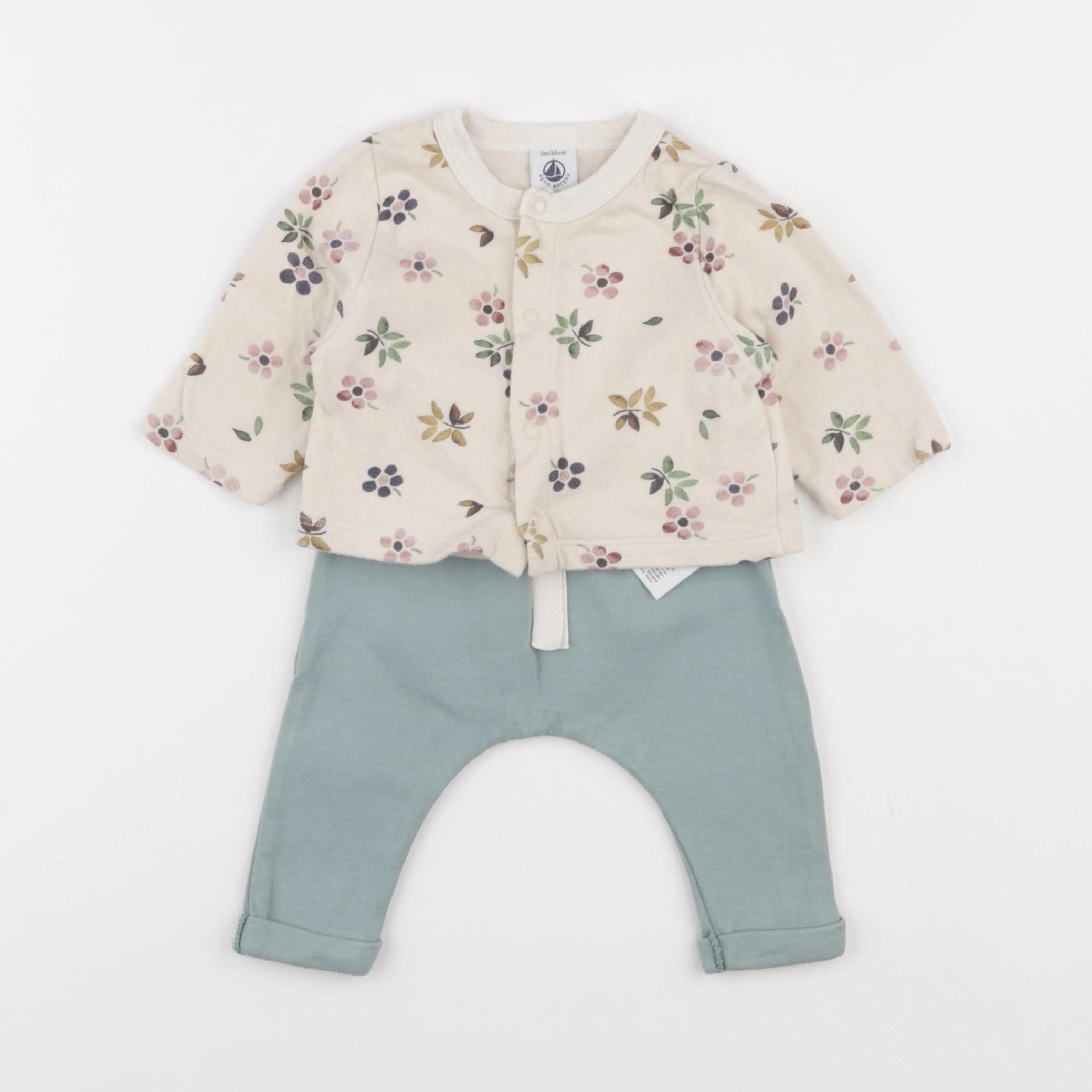 Petit Bateau - ensemble beige, vert - 3 mois