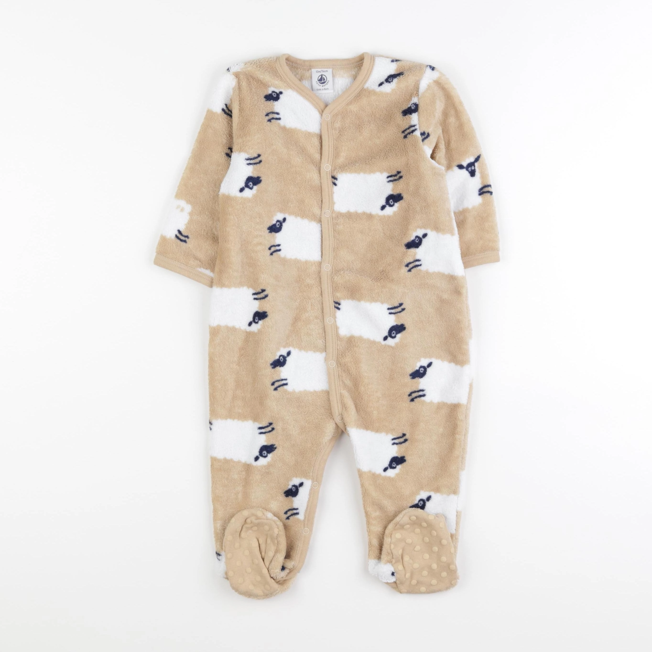 Petit Bateau - pyjama velours beige, blanc - 12 mois