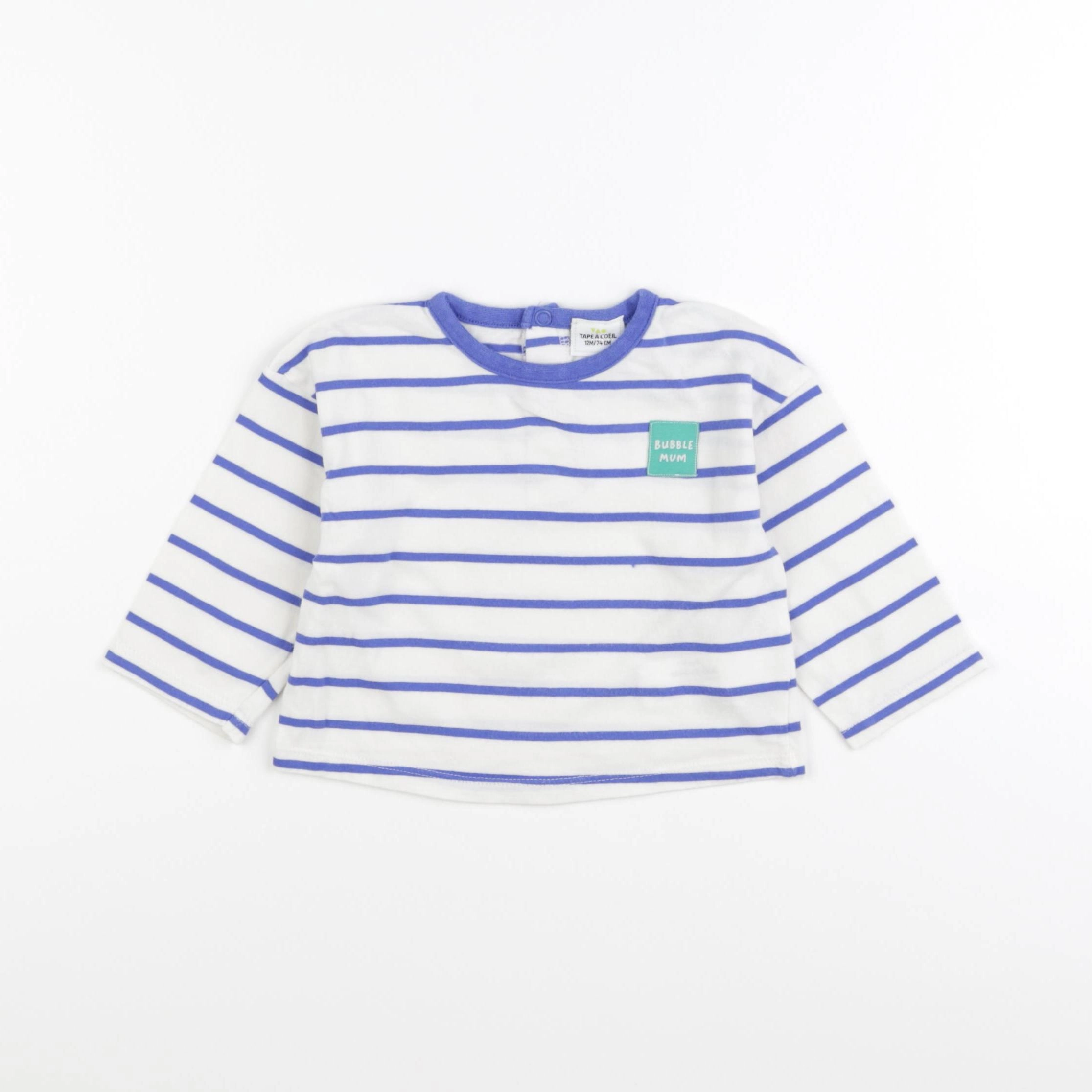Tape à l'oeil - tee-shirt blanc, bleu - 12 mois